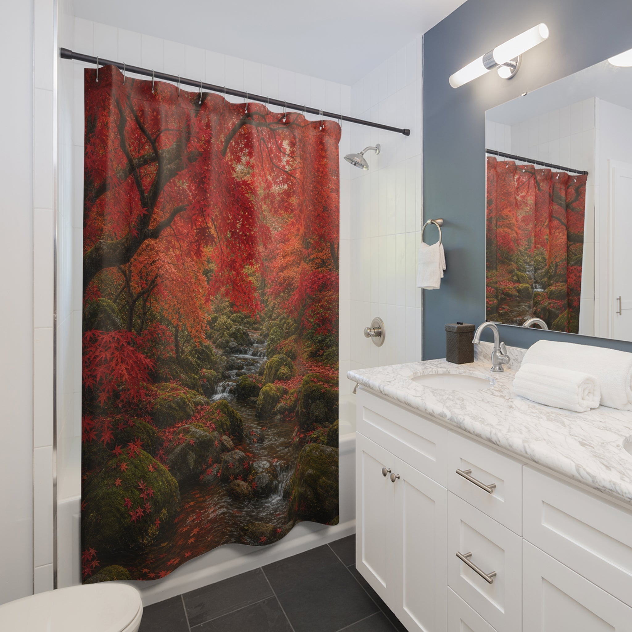 Red Maple Moss Garden Shower Curtain