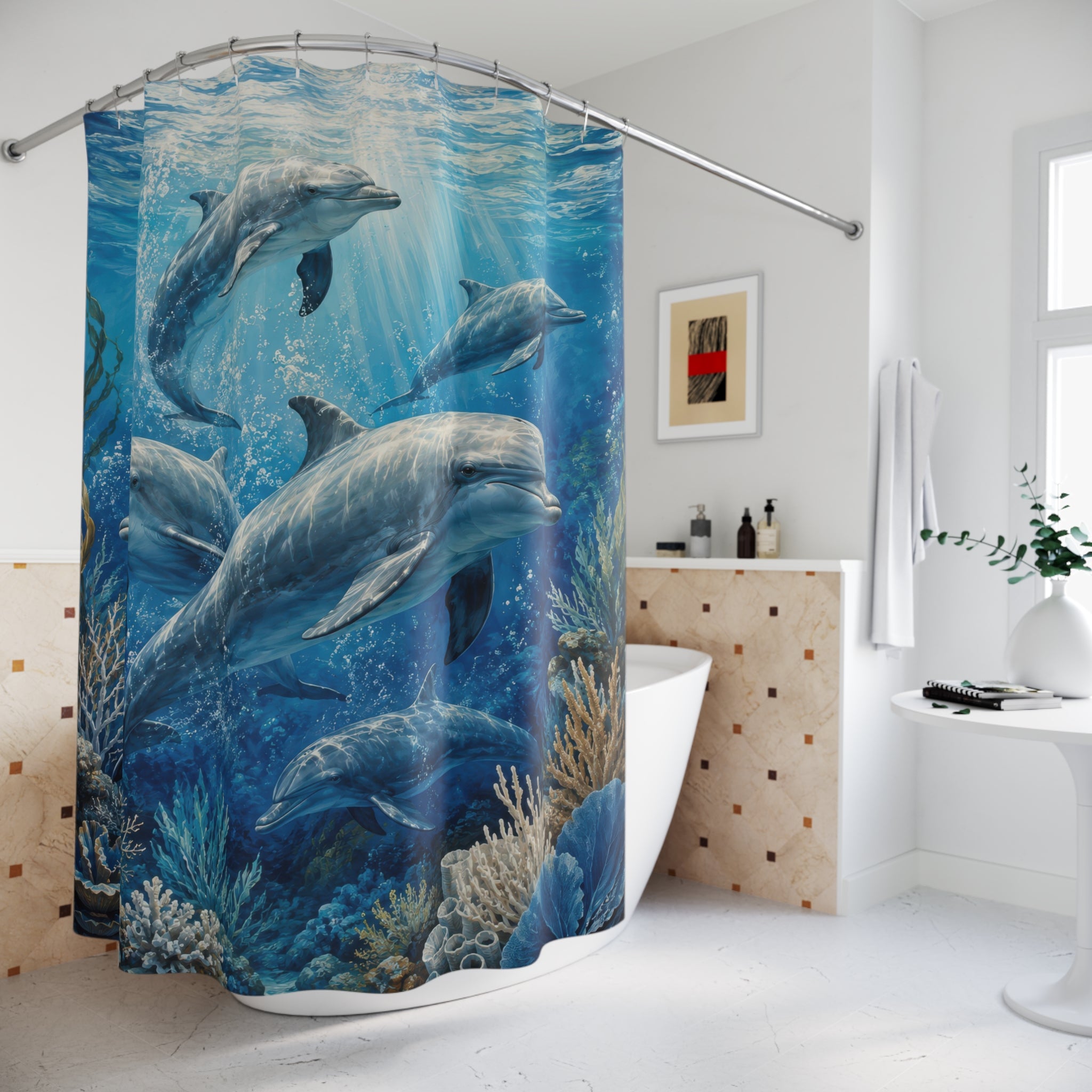 Dolphin Shower Curtain: Aqua Ocean
