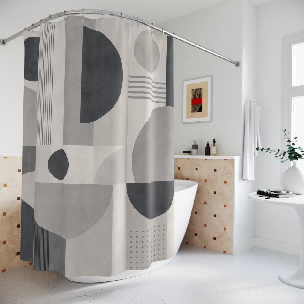 Gray Black Circle Block Shower Curtain