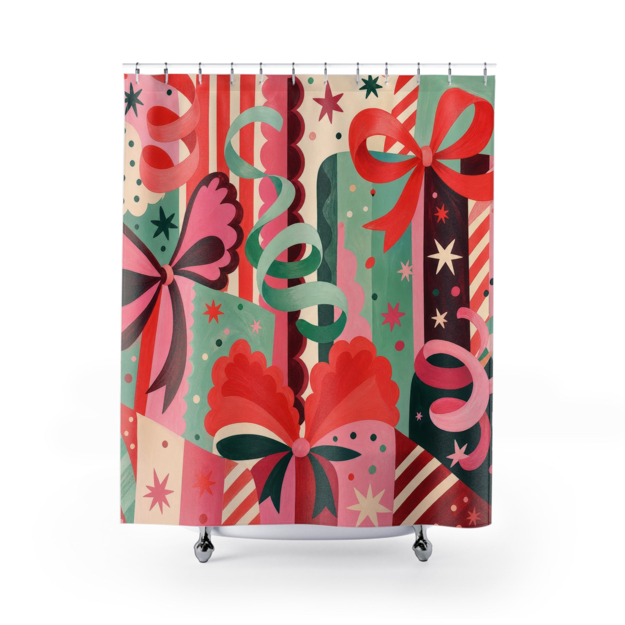 Pink Christmas Gift Ribbon Shower Curtain