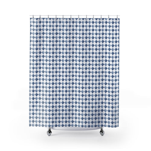 Blue and White Tonal Diamond Shower Curtain