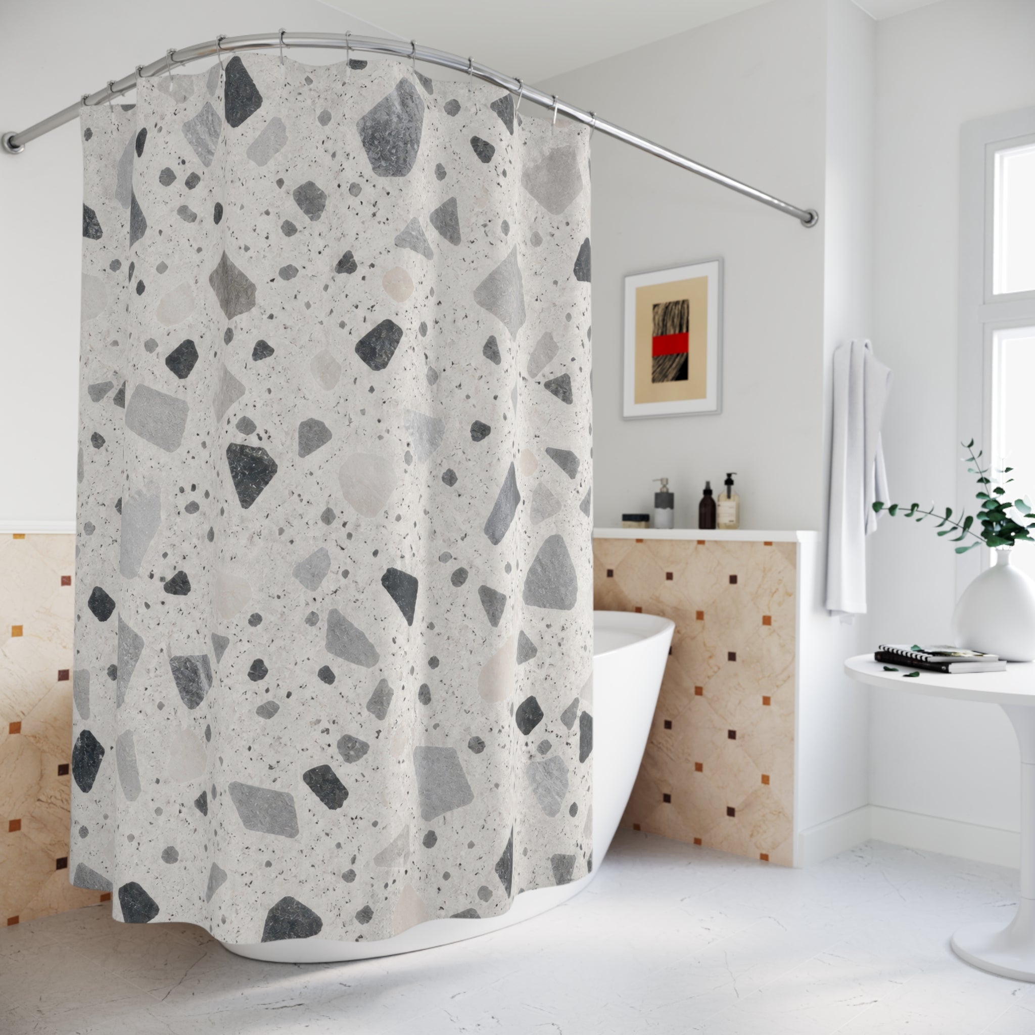 Gray White Stone Chip Shower Curtain