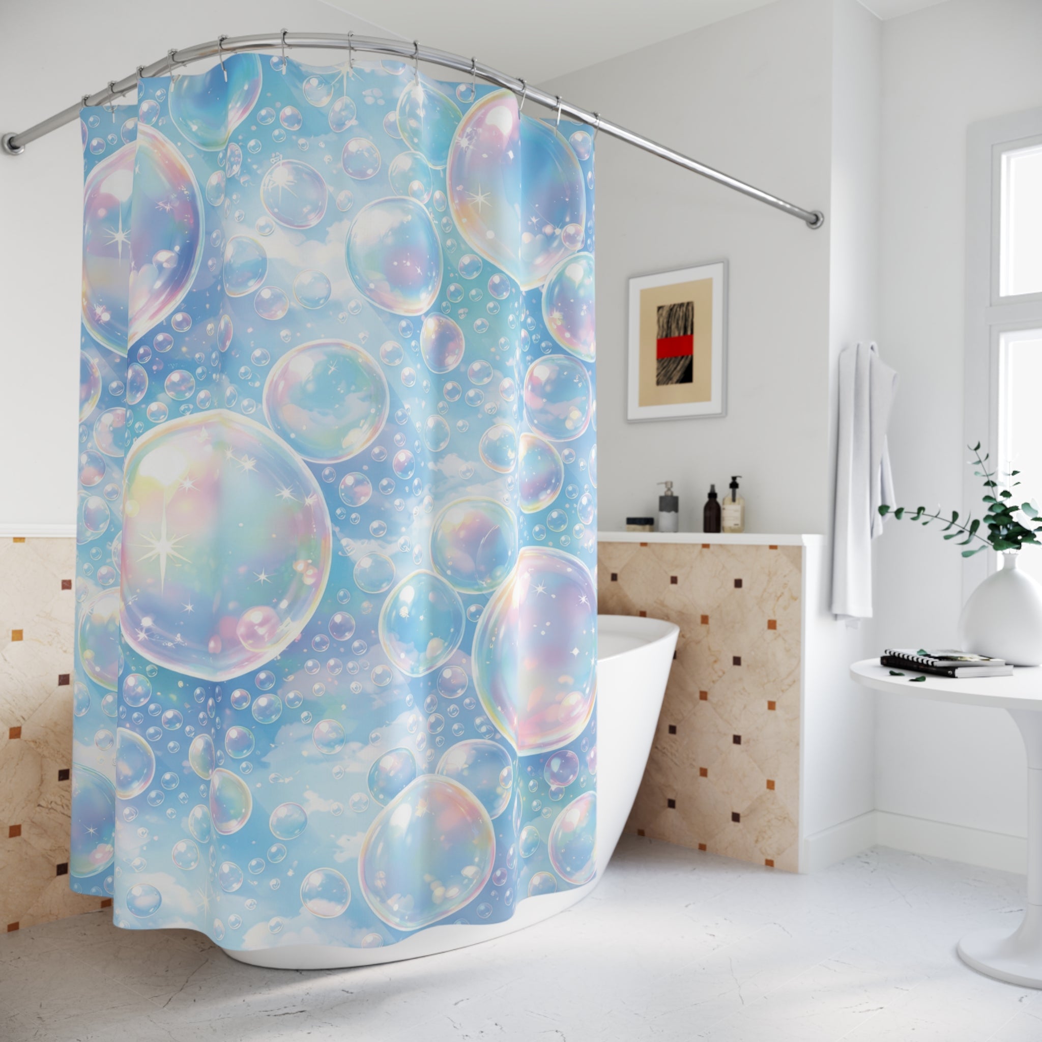 Kids Bubble Shower Curtain – Blue Rainbow
