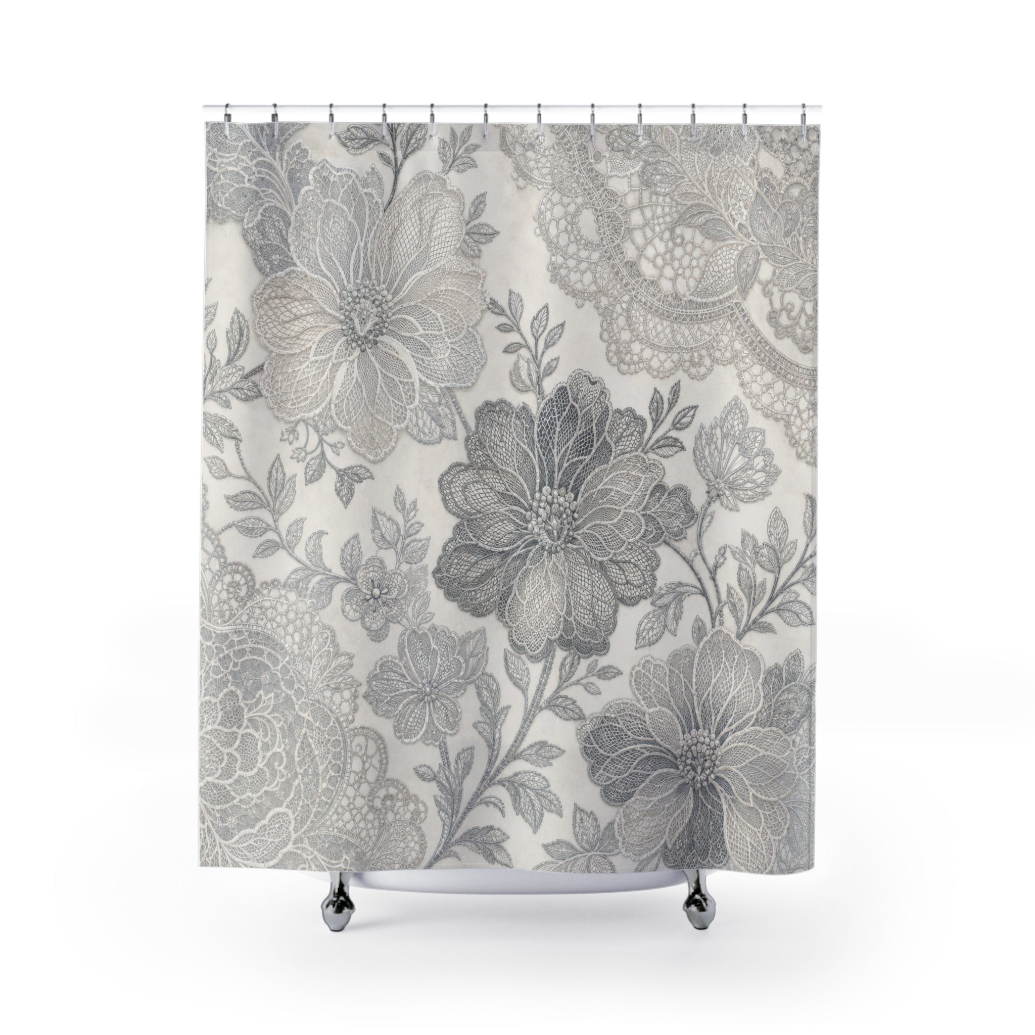 Gray Botanical Lace Shower Curtain