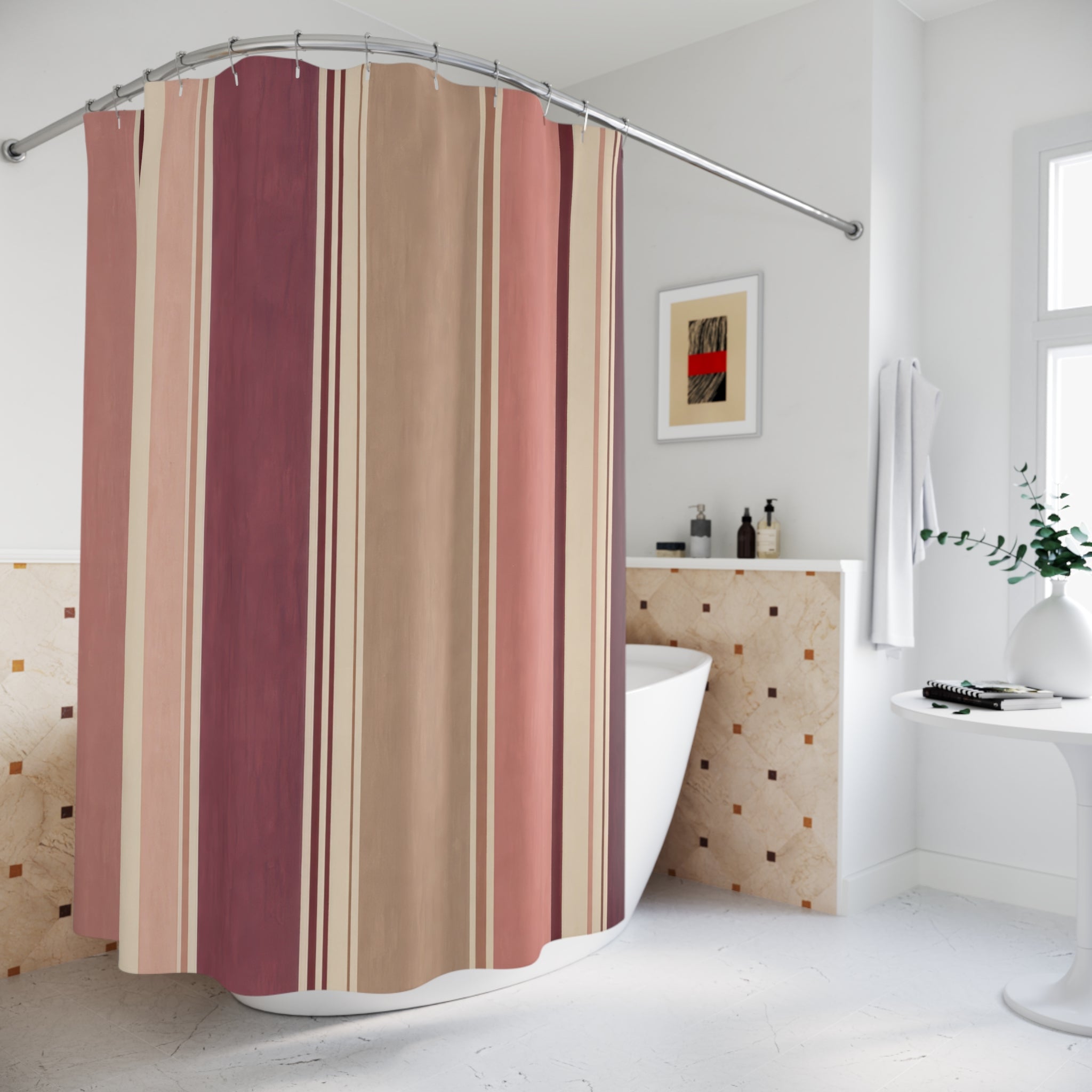 Dusty Rose Mauve Vertical Stripe Shower Curtain
