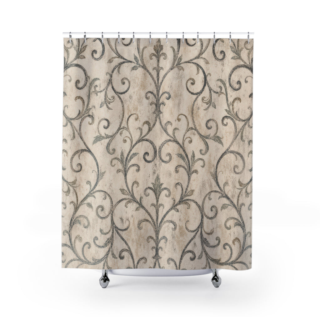 Grey Cream Damask Shower Curtain