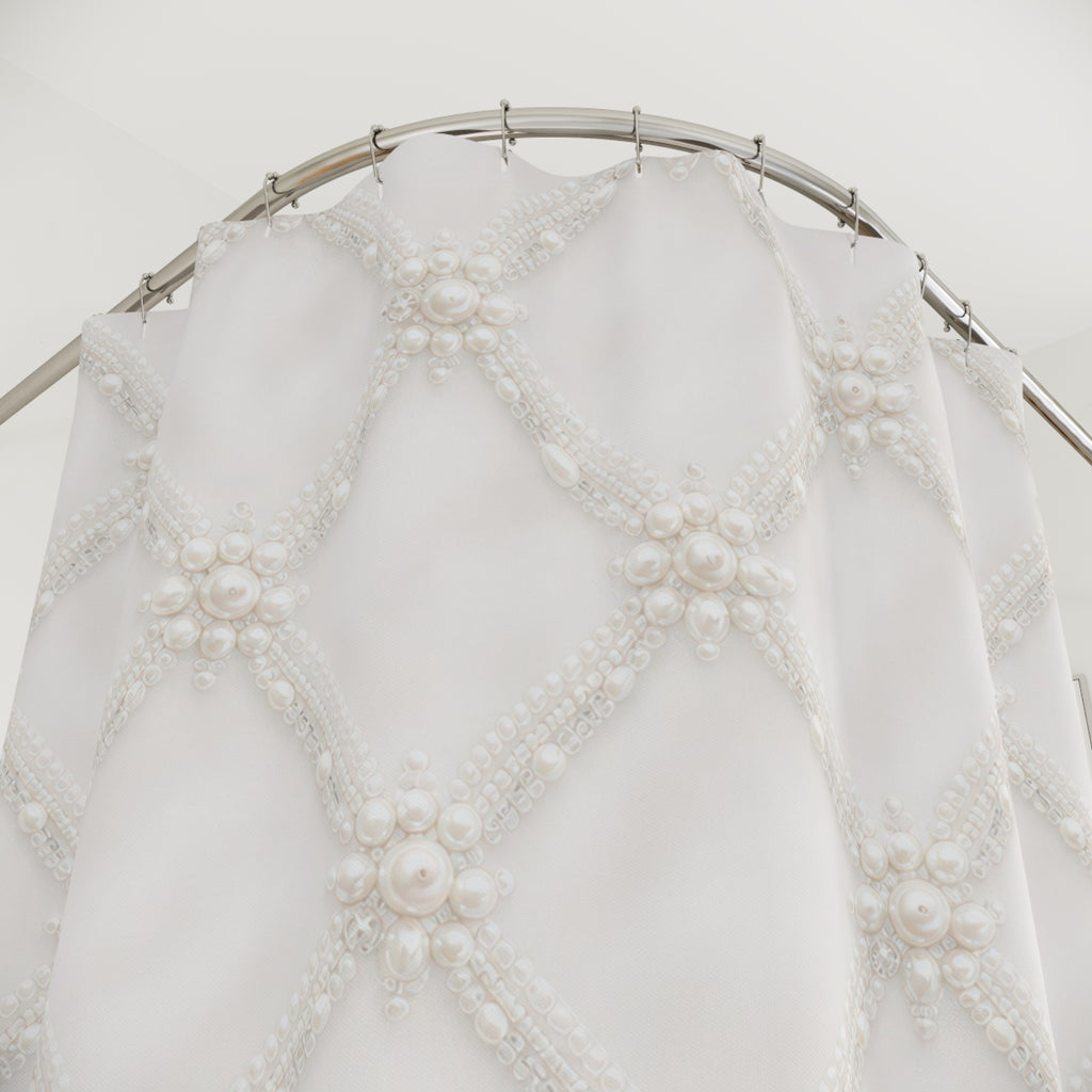 White Pearl Bead Lattice Shower Curtain