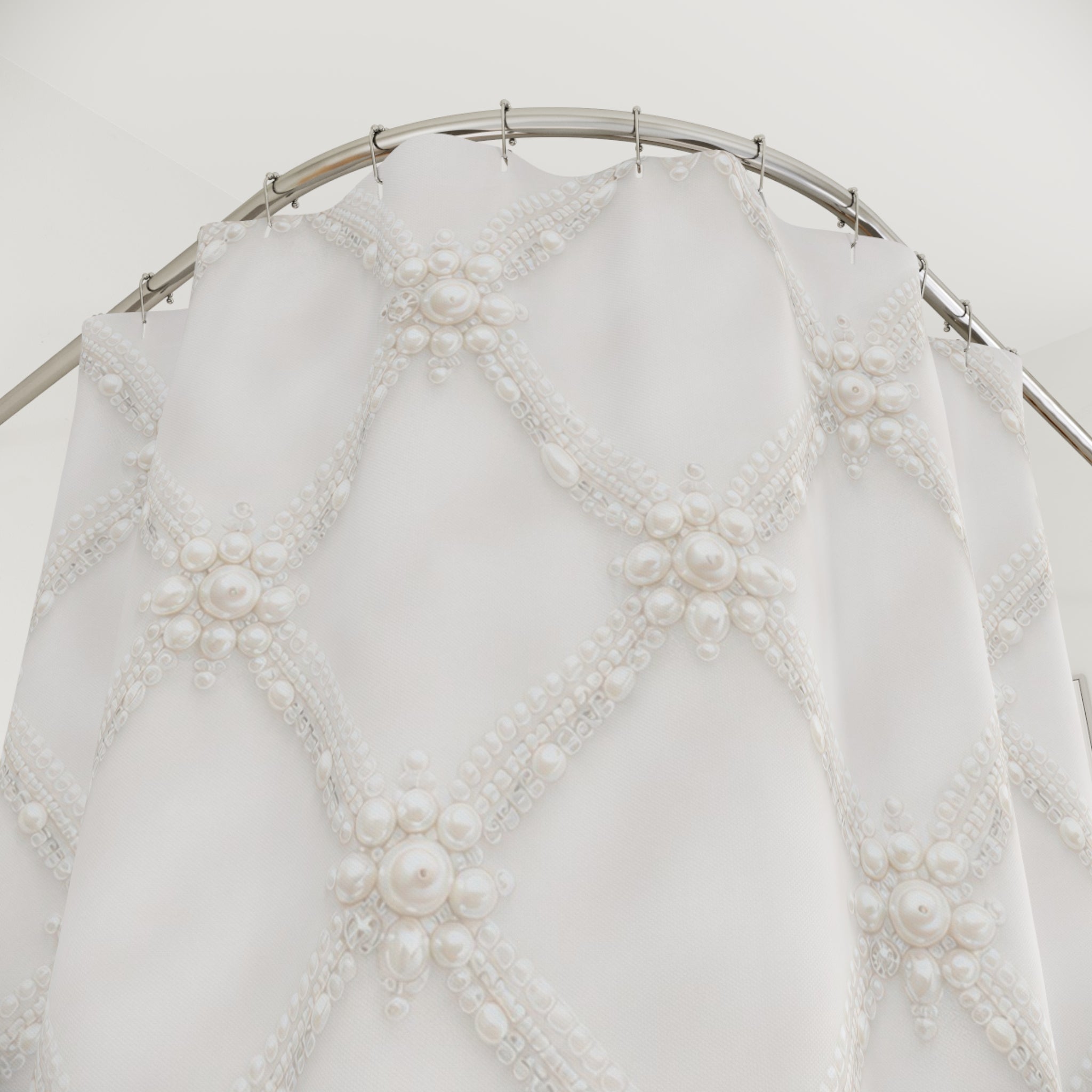 White Pearl Bead Lattice Shower Curtain
