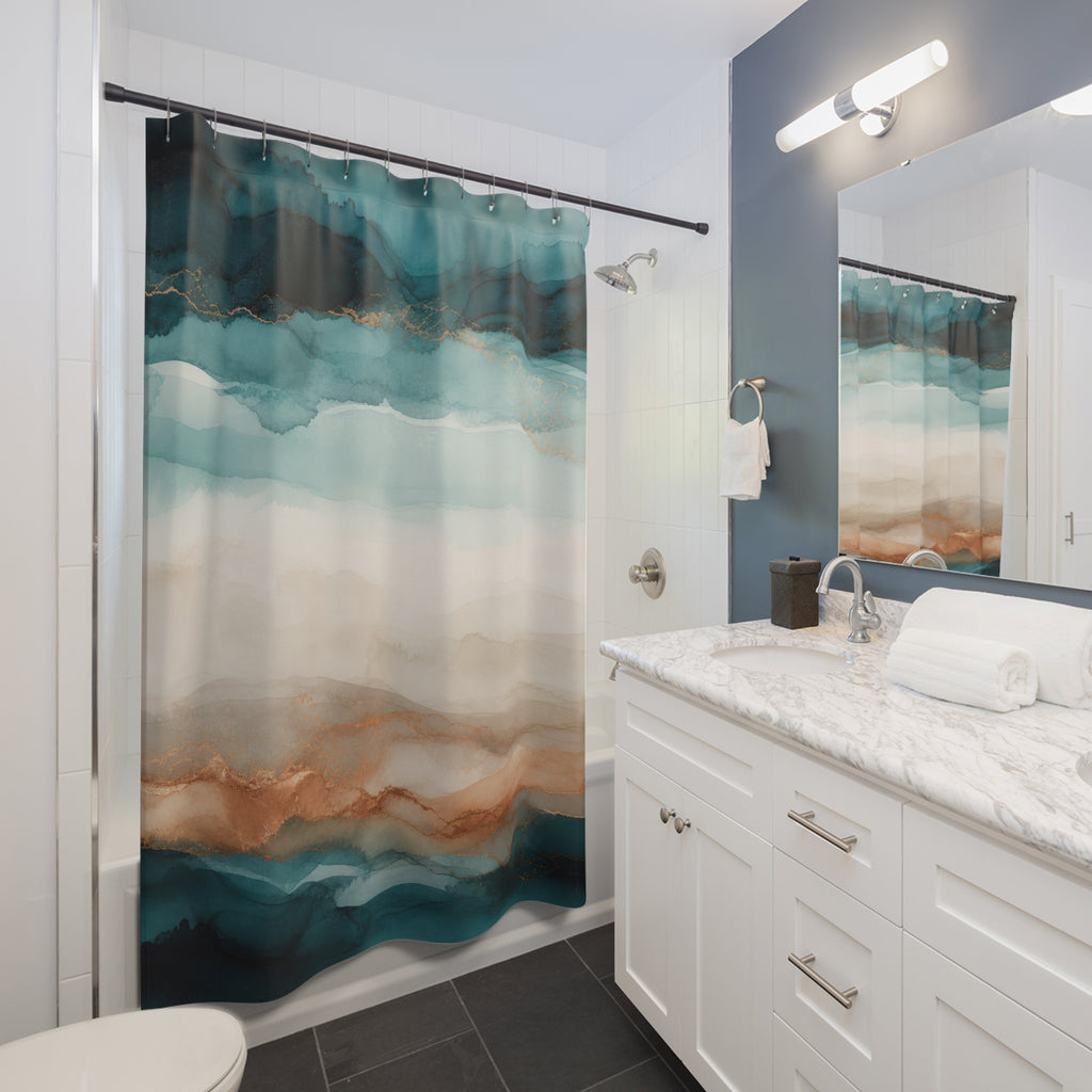 Teal & Copper Watercolor Tide Shower Curtain