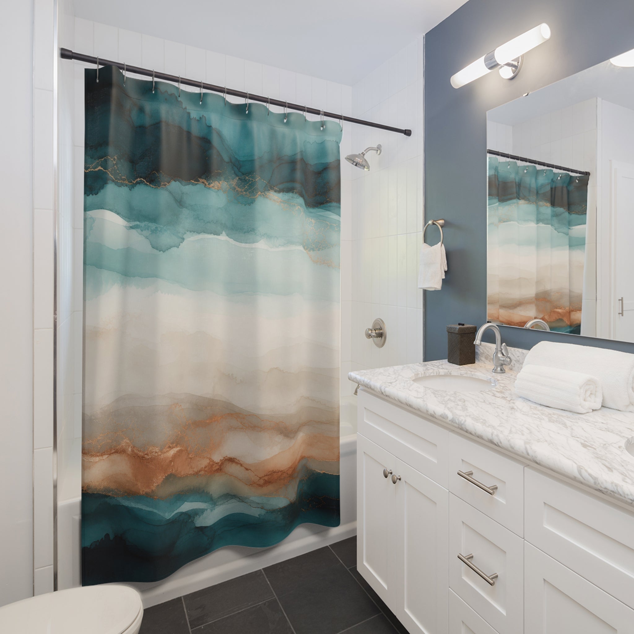 Teal & Copper Watercolor Tide Shower Curtain