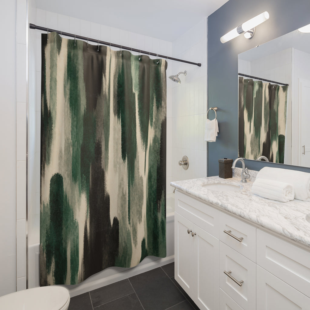 Black Emerald Brush Stripe Green Striped Shower Curtain