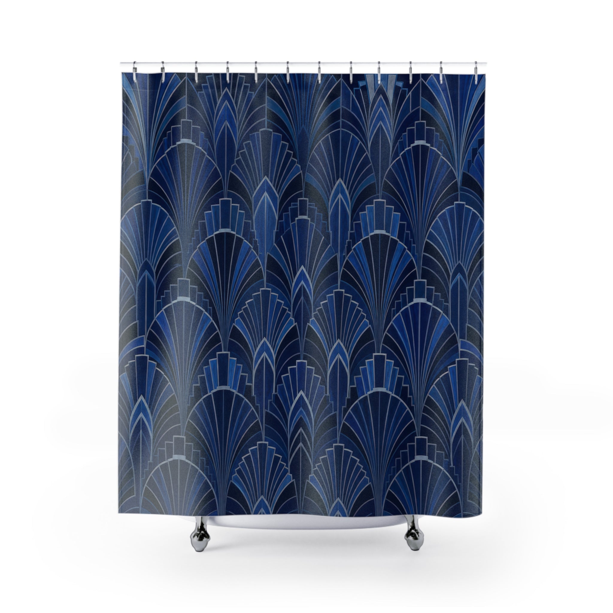 Navy Art Deco Fan Shower Curtain, Navy Blue Art Deco Bath Decor, Art Deco Fan Bath Curtain, Guest Bath Decor, Small Bathroom Decor