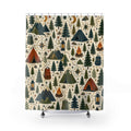 Camping Shower Curtain, Mountain Cabin Kids Bathroom Decor, Tent and Pine Tree Bath Curtain, Outdoorsy Boys Bathroom Art, Cabin Bath Decor