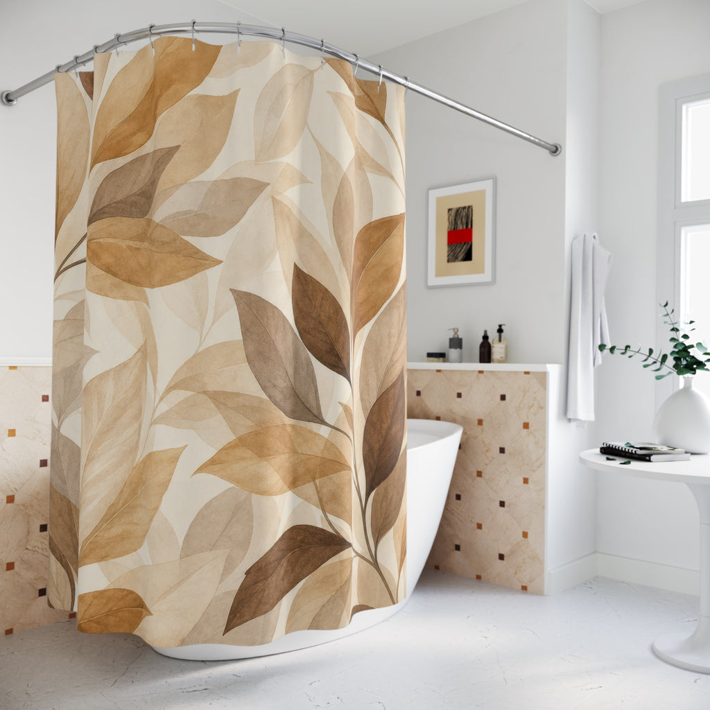 Brown Beige Watercolor Botanical Shower Curtain