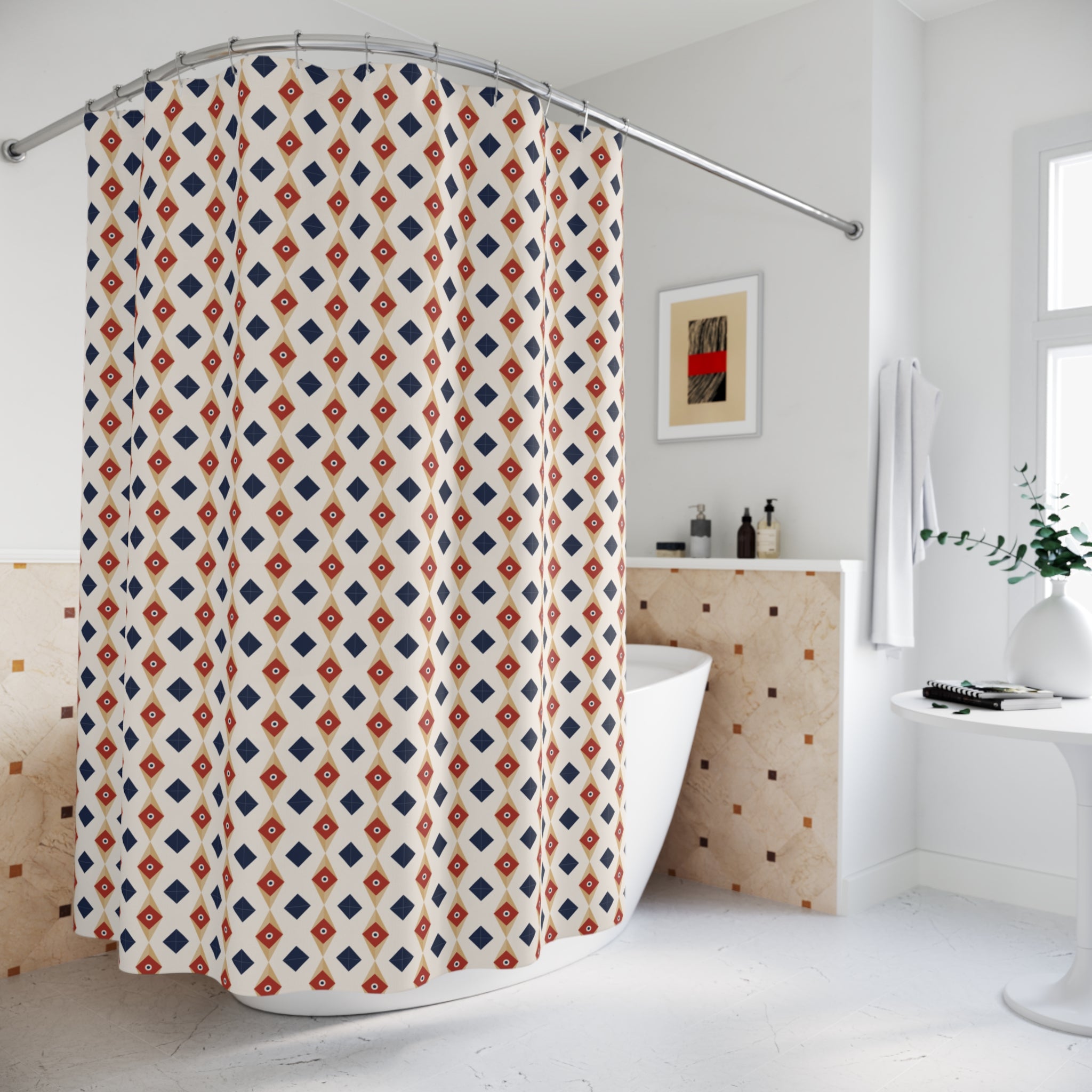 Barn Star Quilt Shower Curtain – Red, Navy & Gold