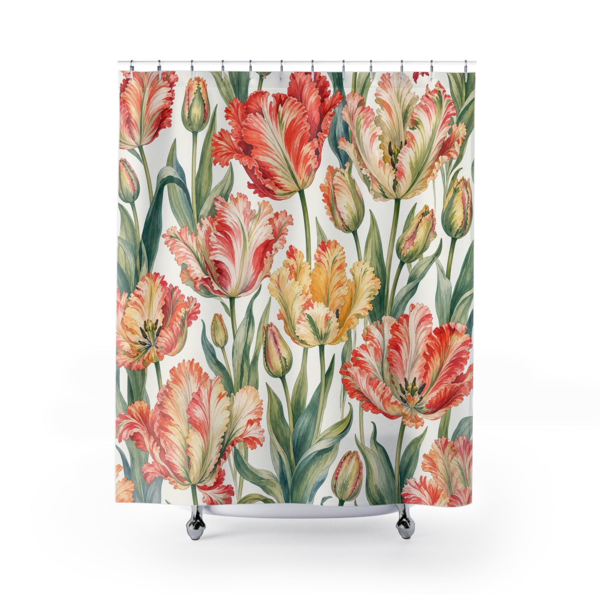 Coral Orange Floral Botanical Shower Curtain