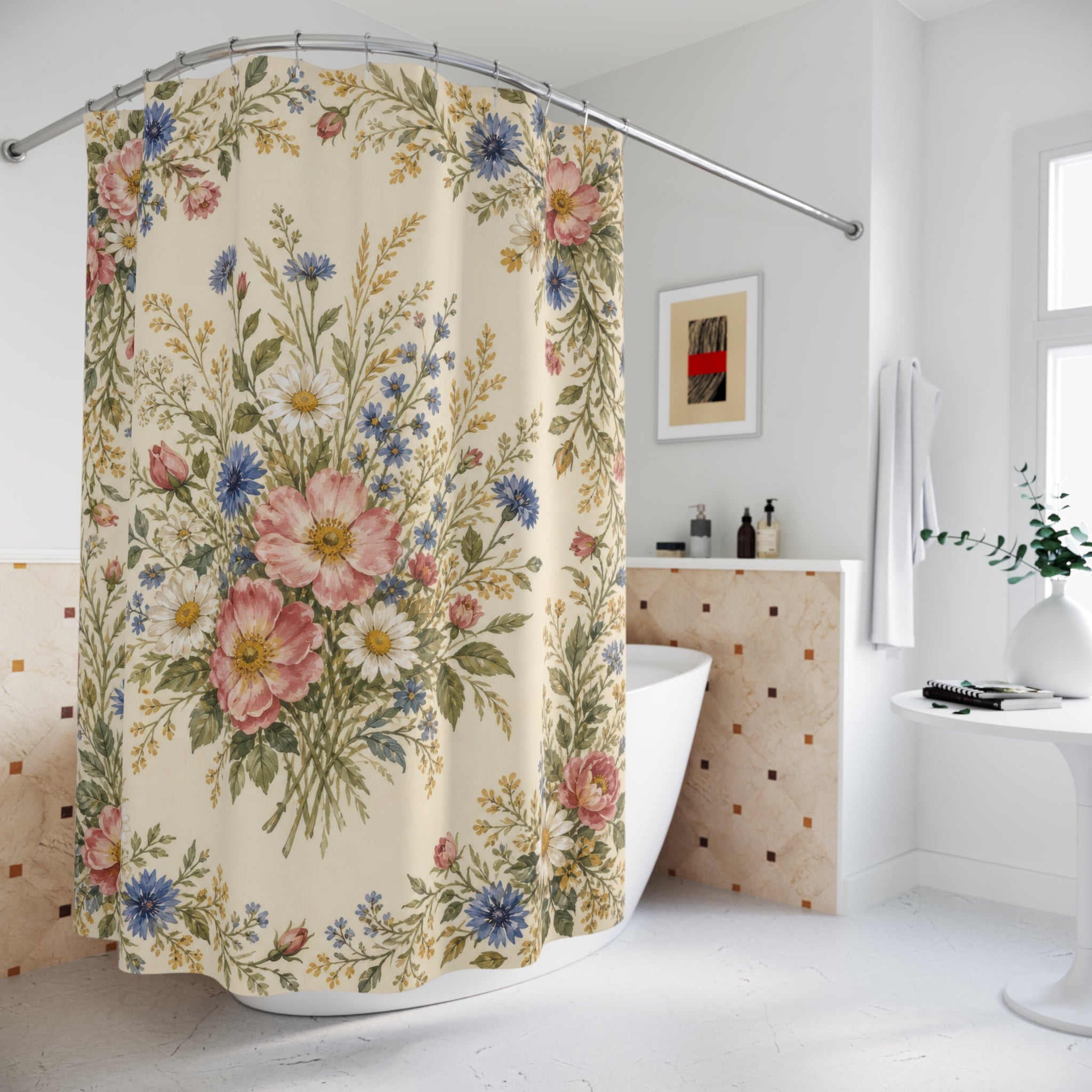 Country Wildflower Wreath Shower Curtain