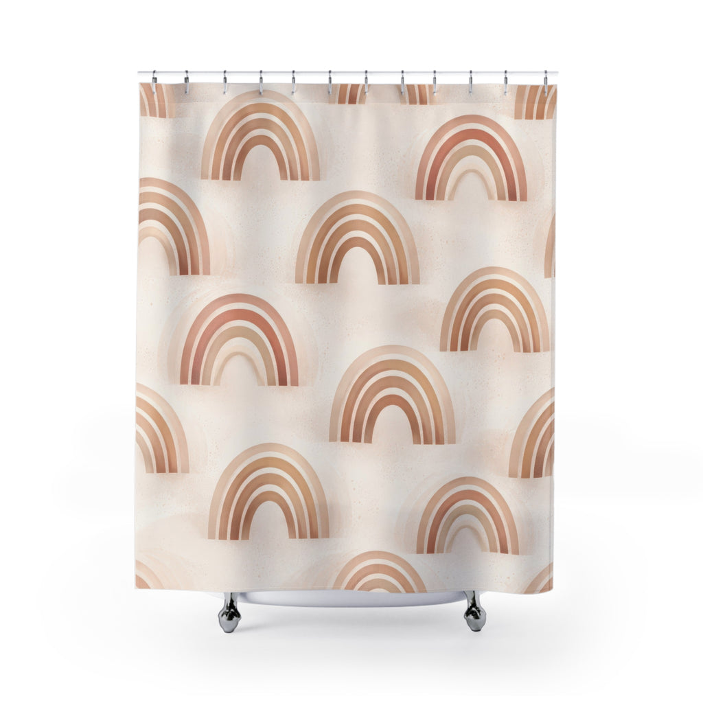 Boho Rainbow Arch Shower Curtain – Terracotta and Beige