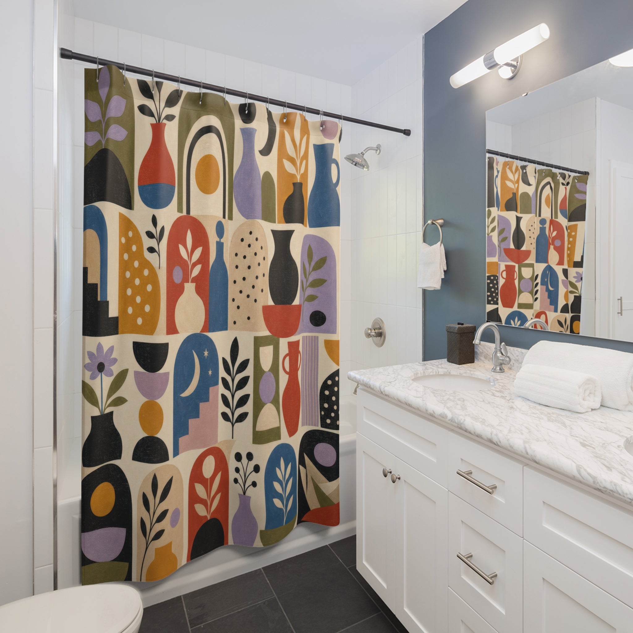 Modern Colorful Folk Shapes Shower Curtain