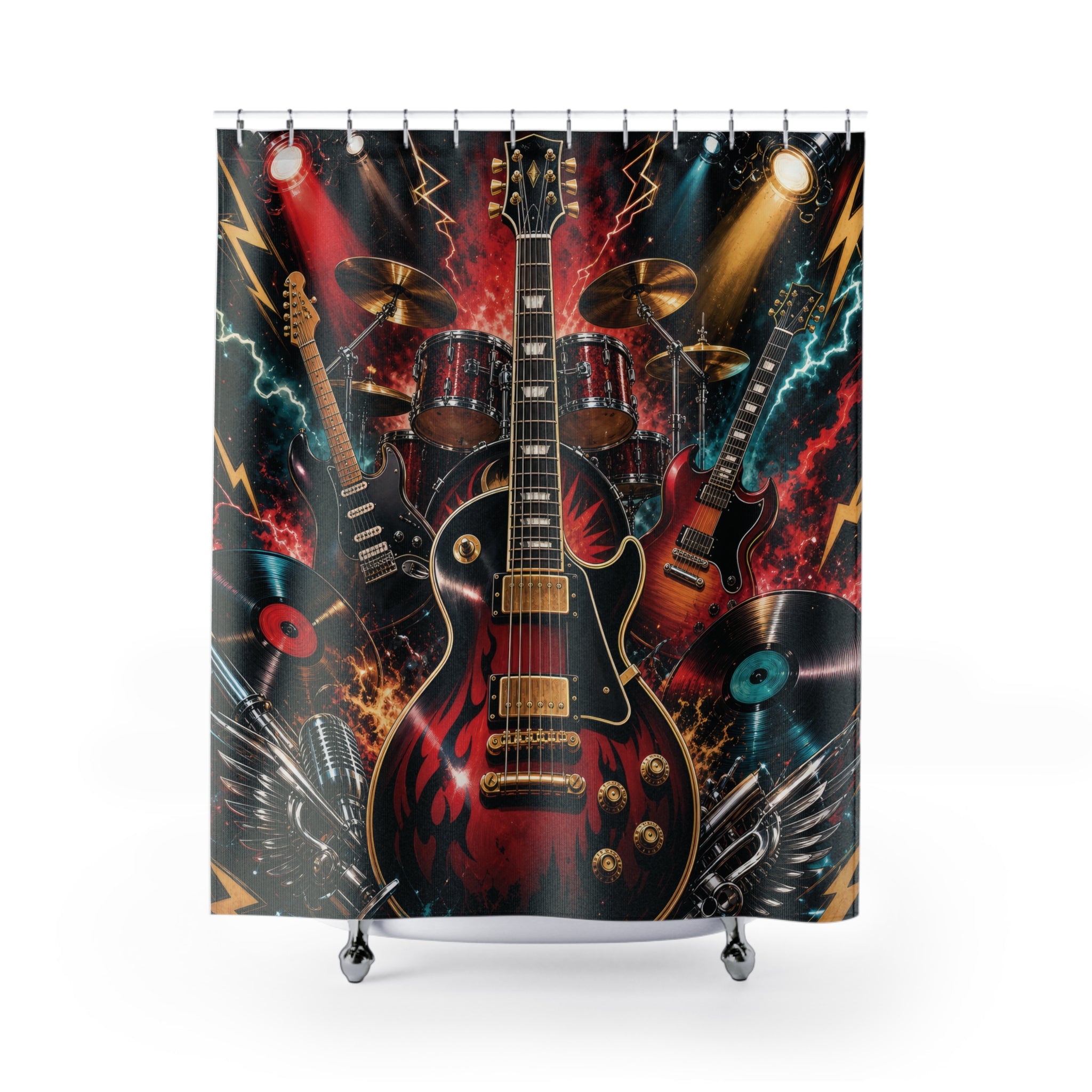 Rock and Roll Shower Curtain: Electric Guitar Music