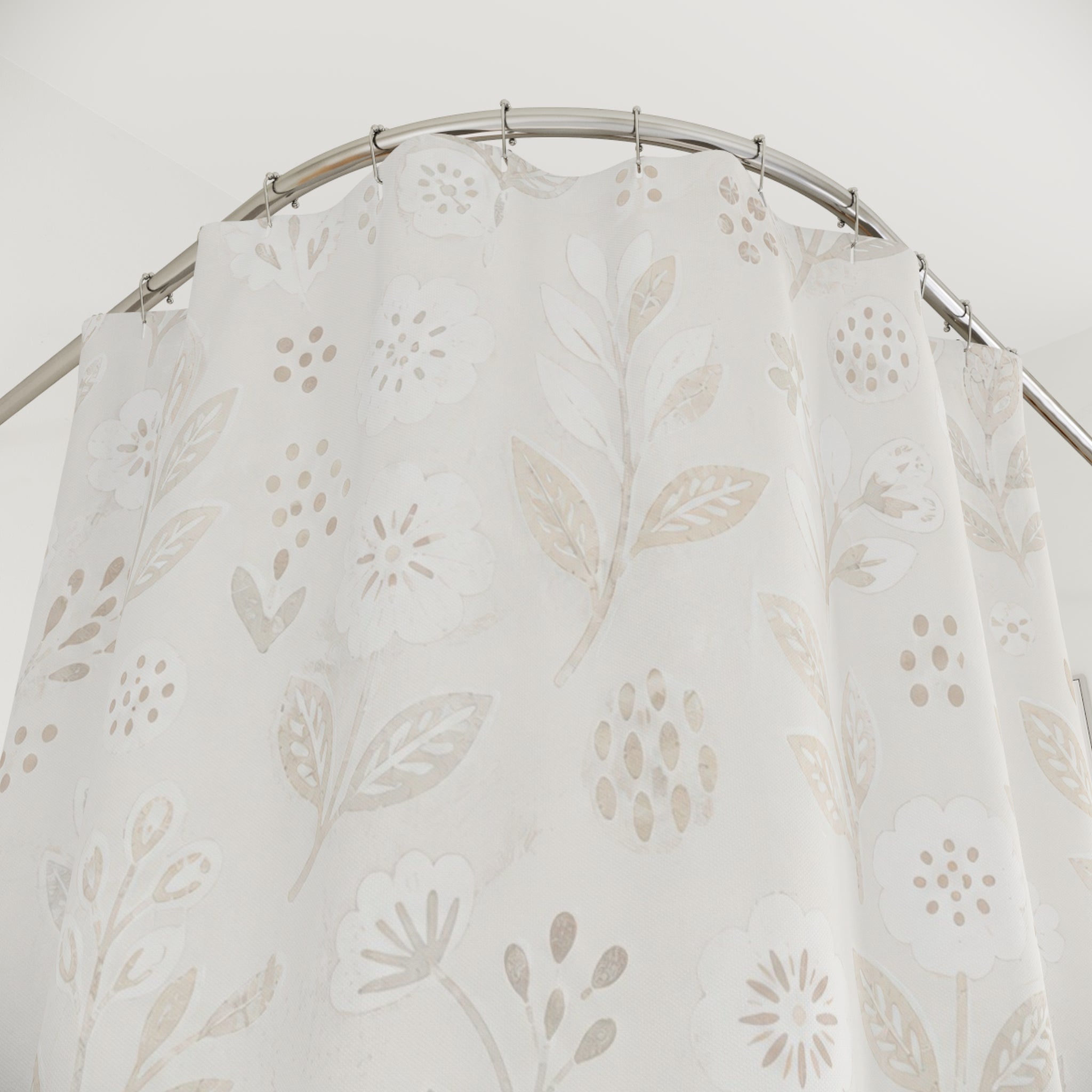 White Floral Shower Curtain, Boho Botanical Bath Decor, Ivory Leaf Vine Pattern, Cream Guest Bathroom Decor, Soft Garden Style Decor