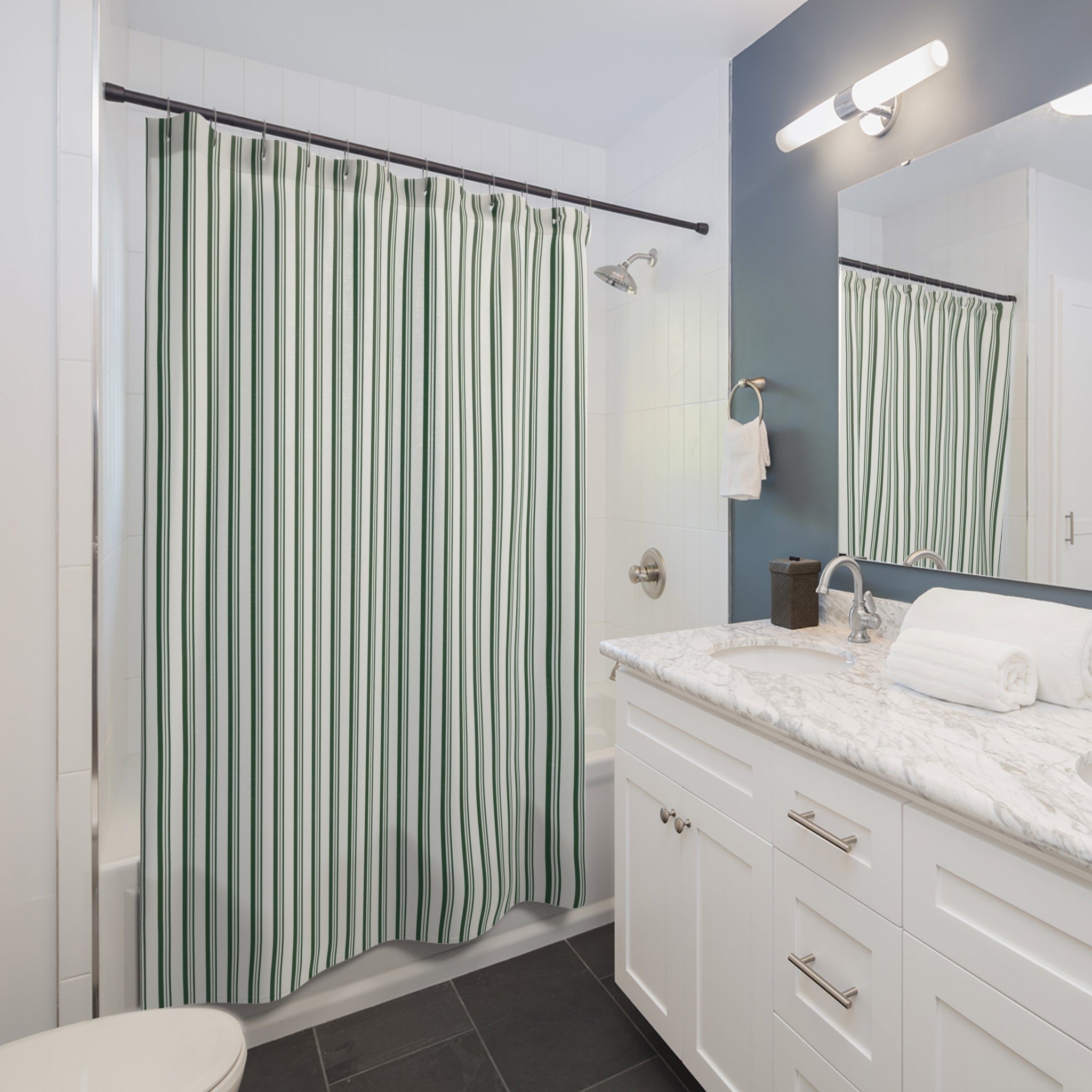 Green Stripe Shower Curtain – Sage Farmhouse