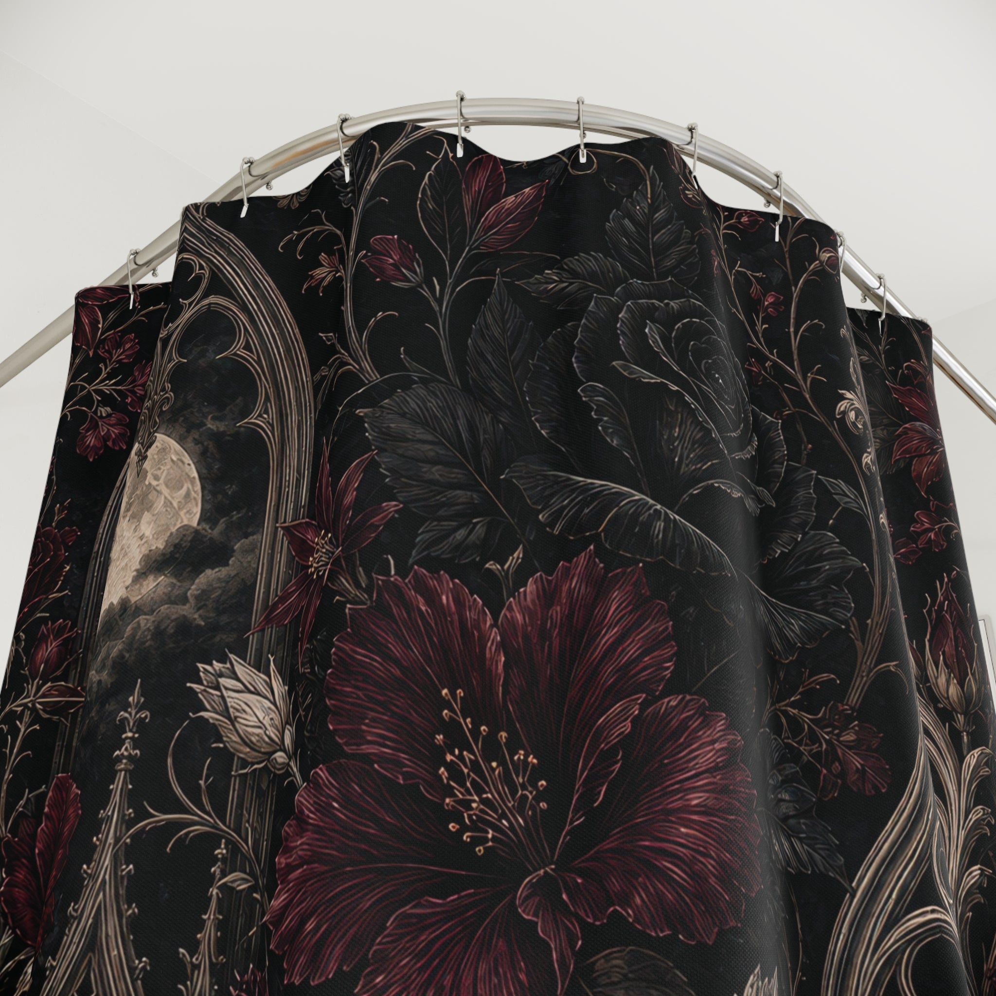 Gothic Shower Curtain: Dark Floral Botanical Pattern