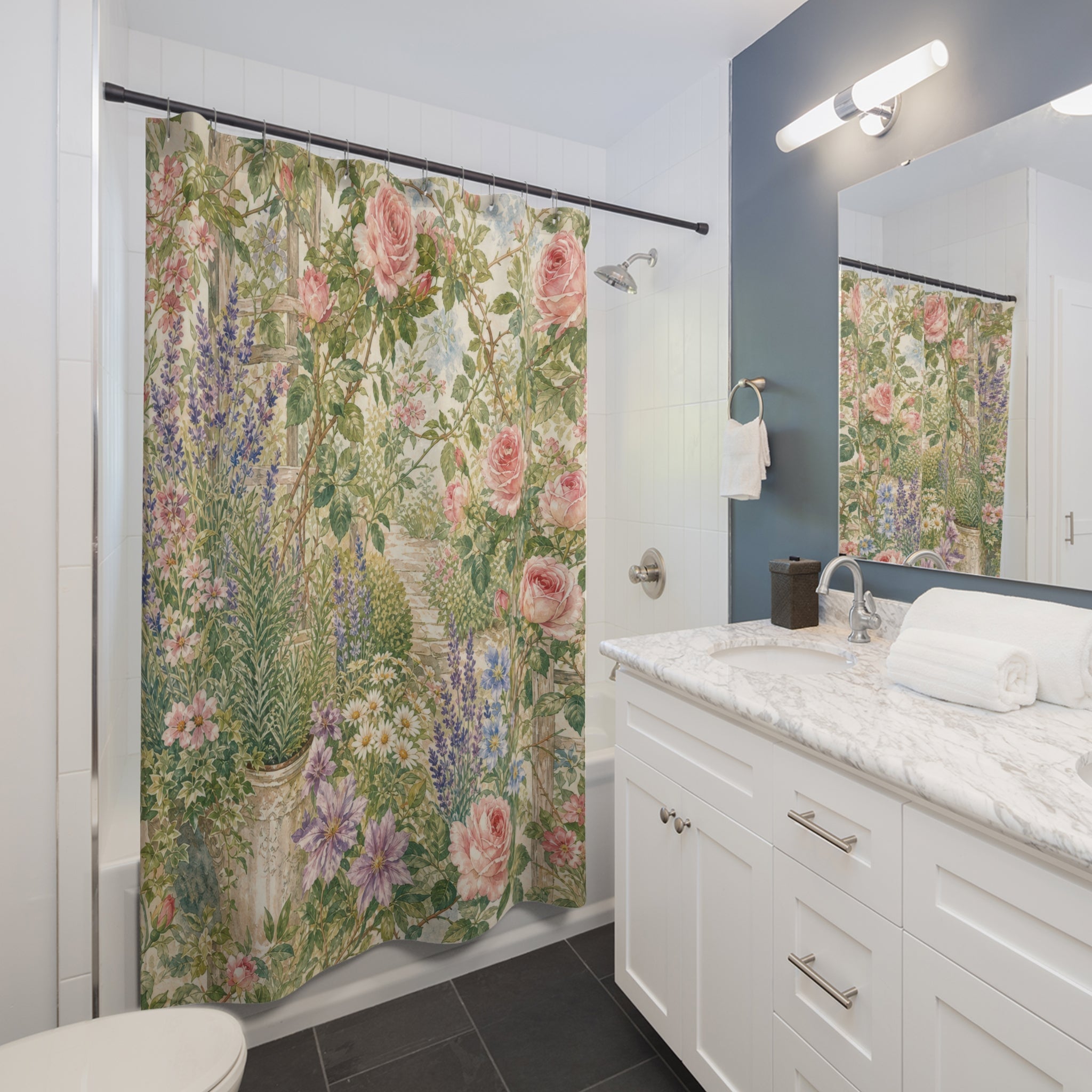 Garden Shower Curtain: Soft Floral Meadow Pattern