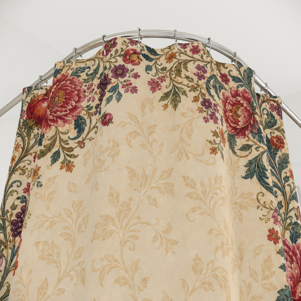 Boho Floral Border Pomegranate Shower Curtain