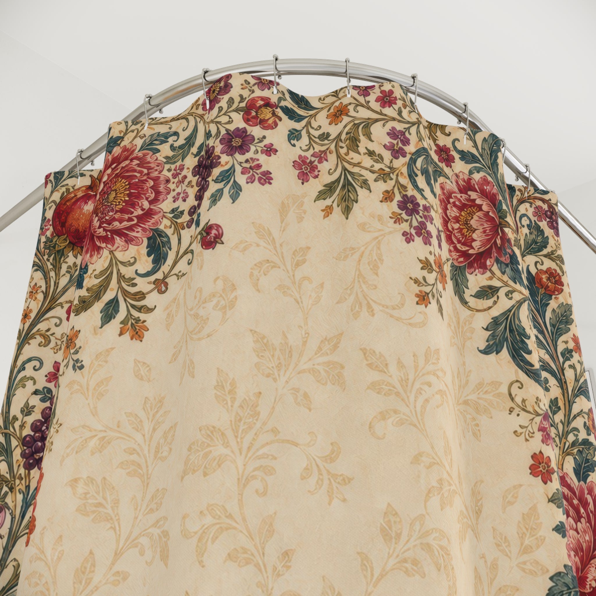 Boho Floral Border Pomegranate Shower Curtain