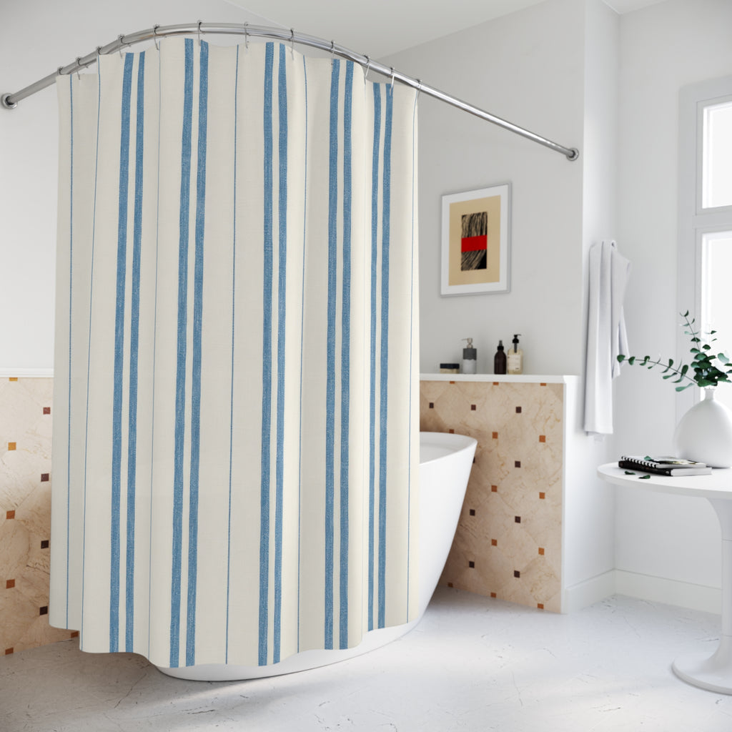 Blue Ticking Stripe Shower Curtain
