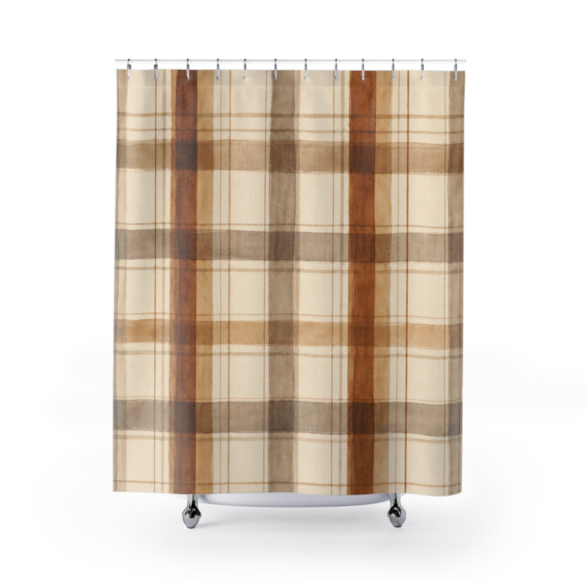 Brown Beige Farmhouse Check Shower Curtain