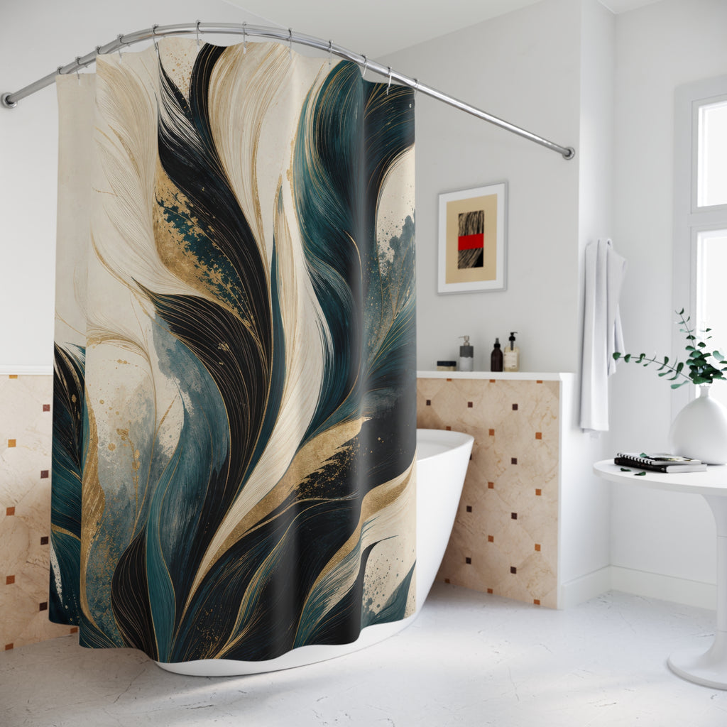 Black Teal Shower Curtain