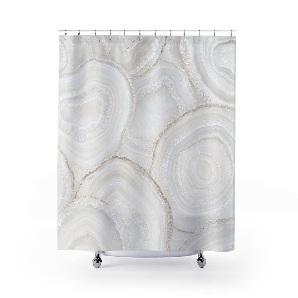 White Agate Slice Shower Curtain