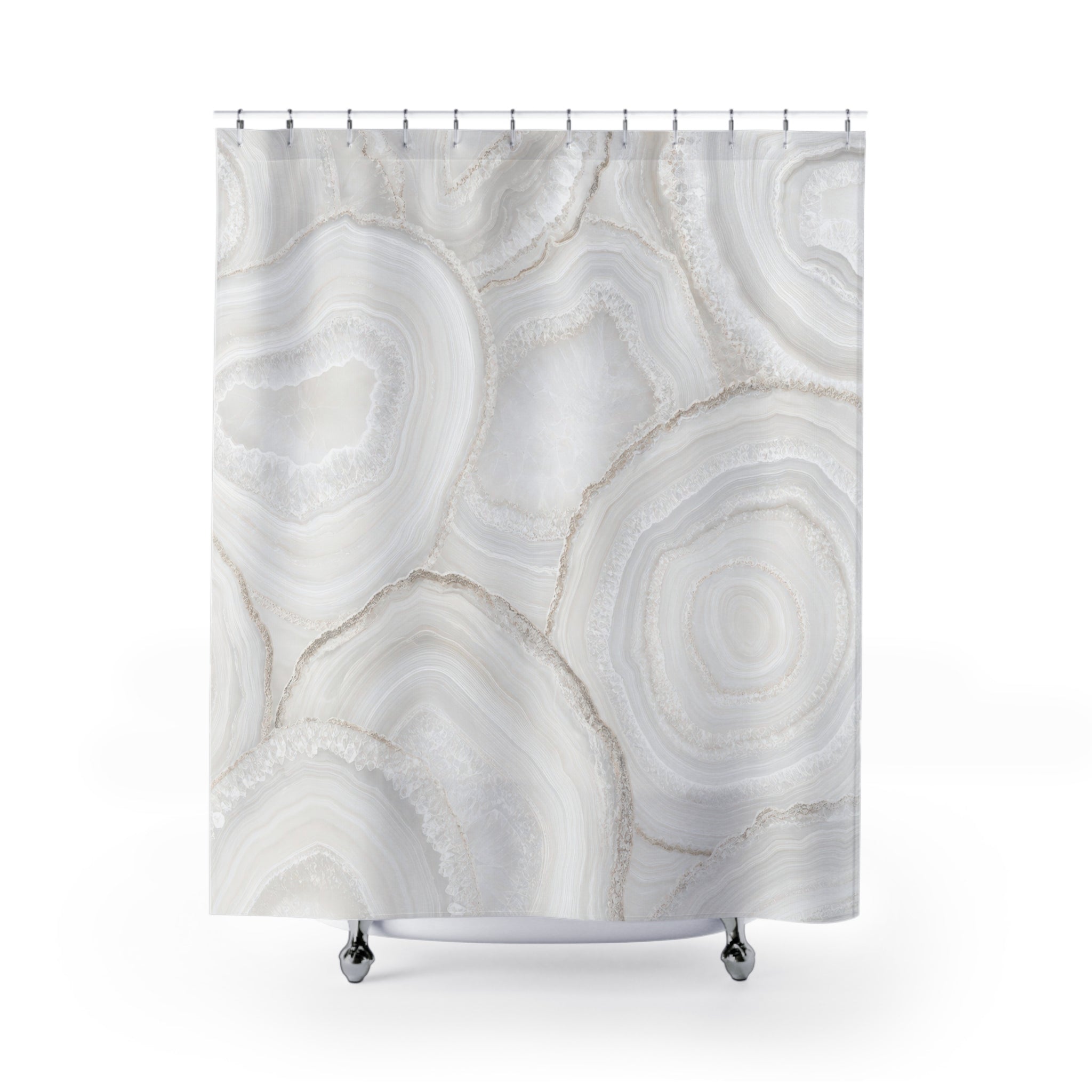 White Agate Slice Shower Curtain