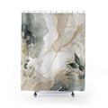 White Marble Shower Curtain: Grey Green Gold Abstract Floral