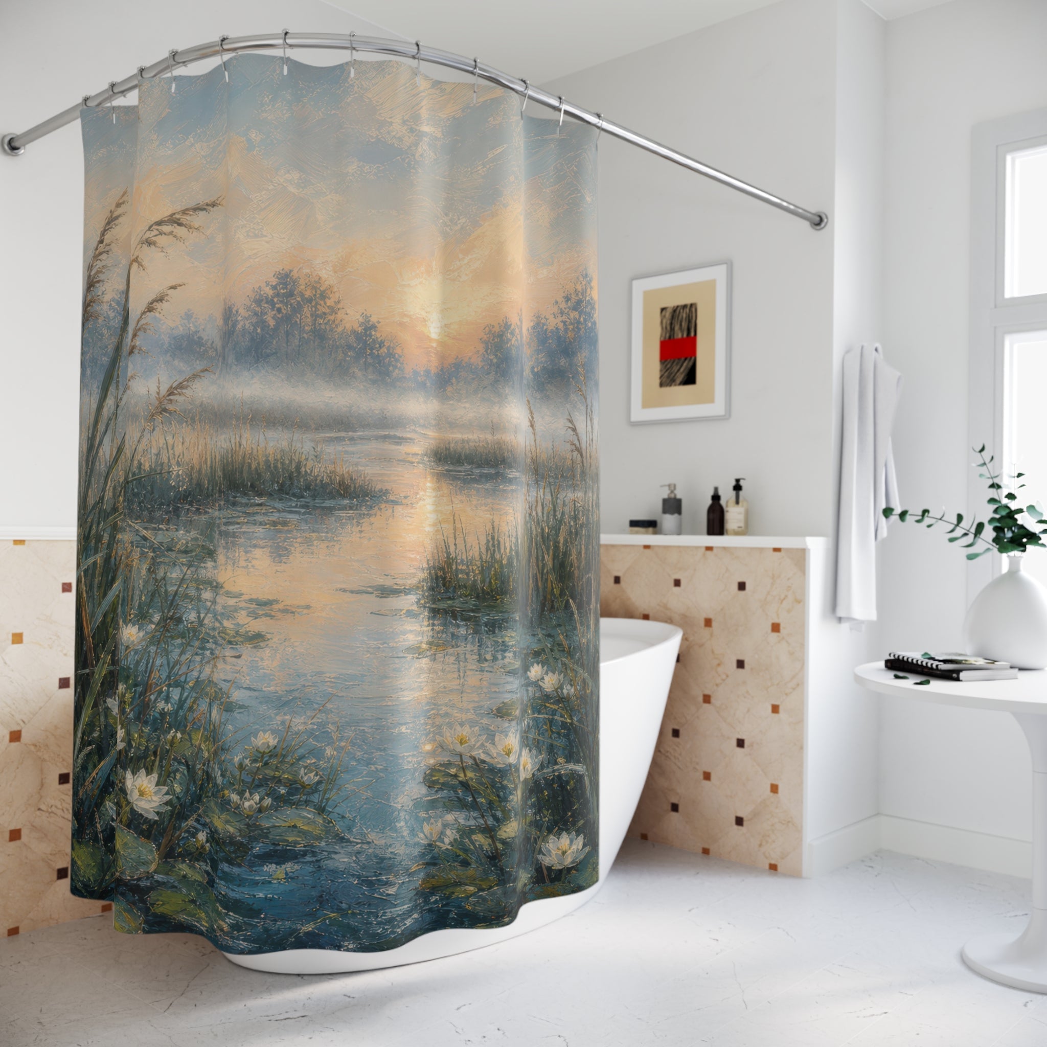 Oil Pastel Misty Marsh Shower Curtain