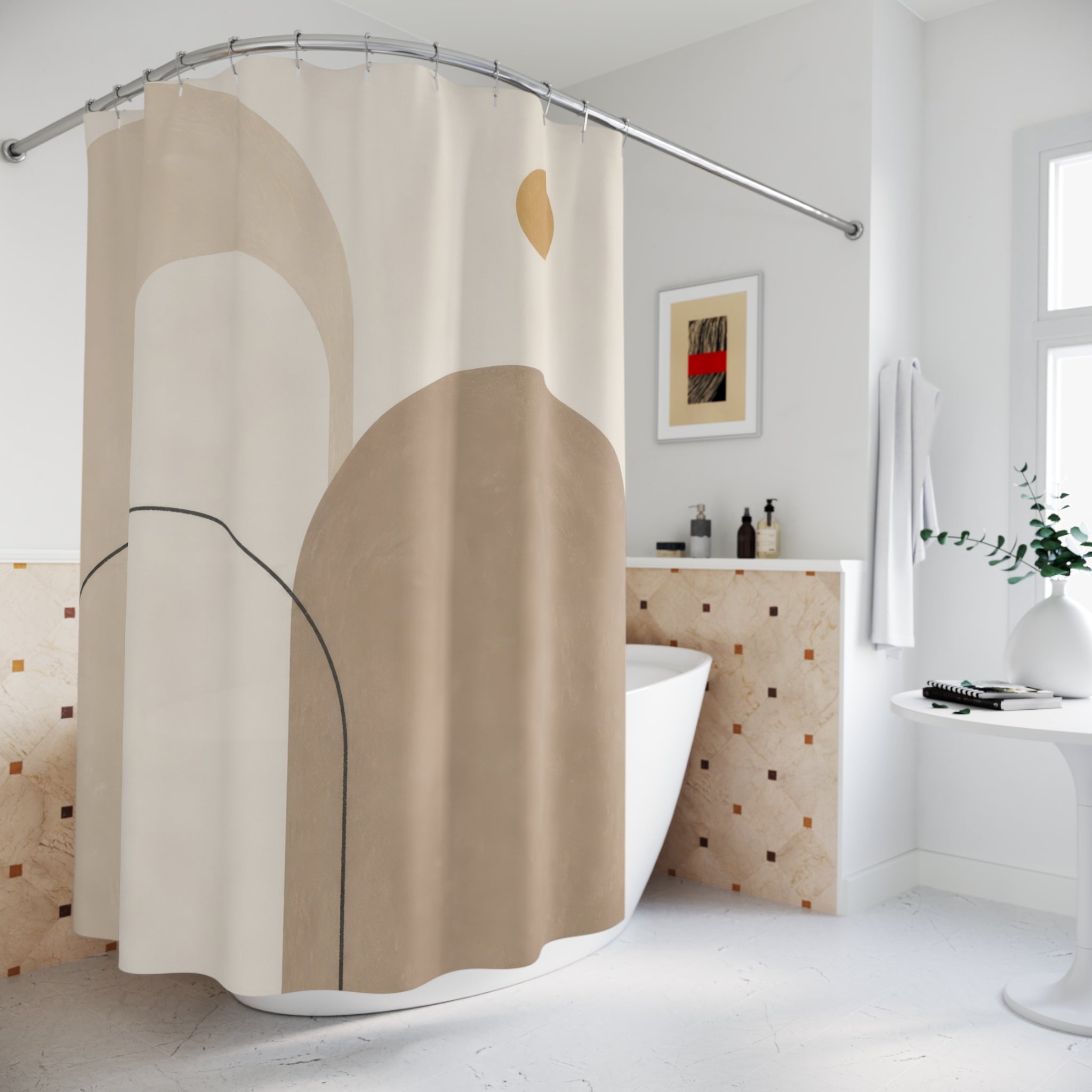 Beige Camel Rounded Arch Shower Curtain