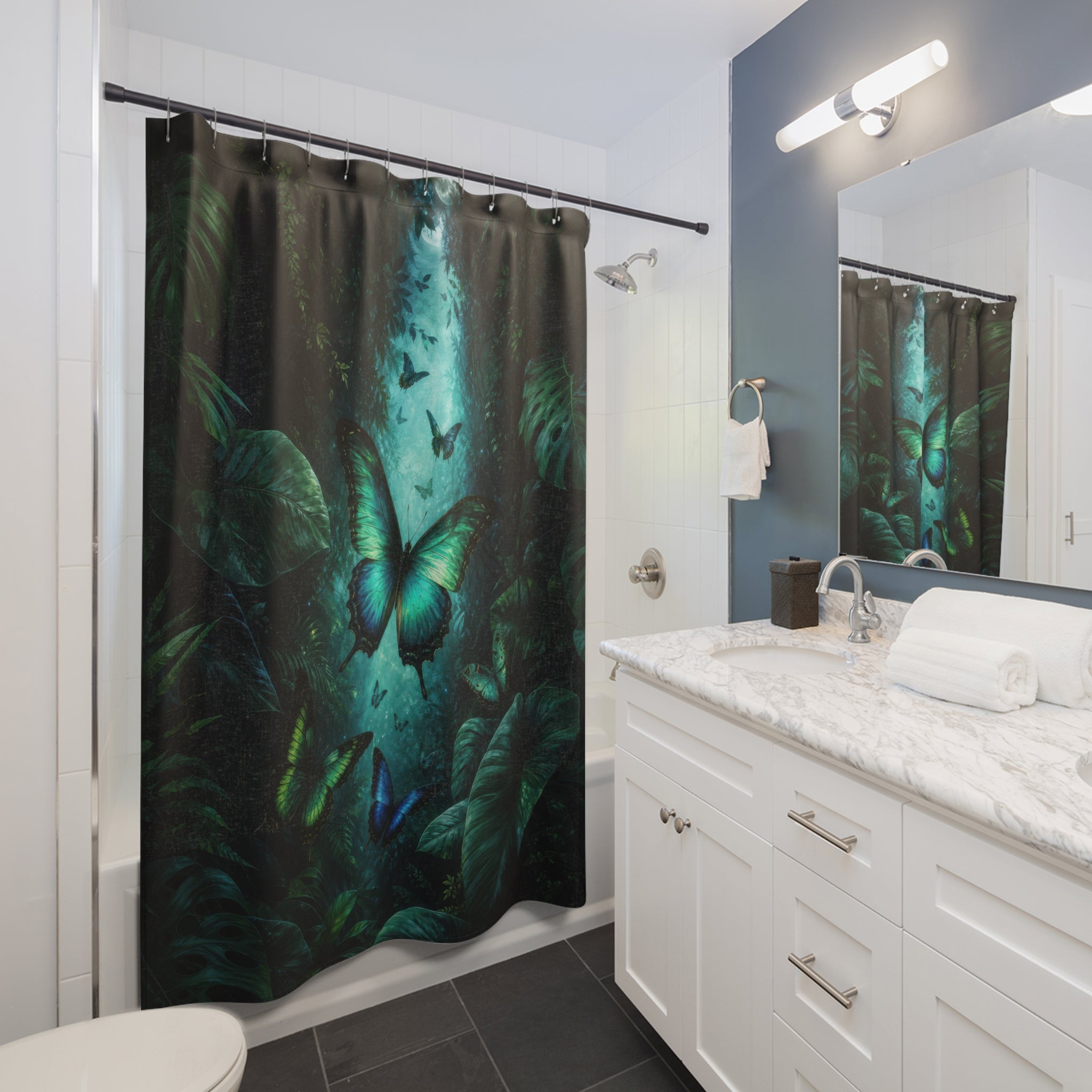 Emerald Rainforest Butterfly Shower Curtain