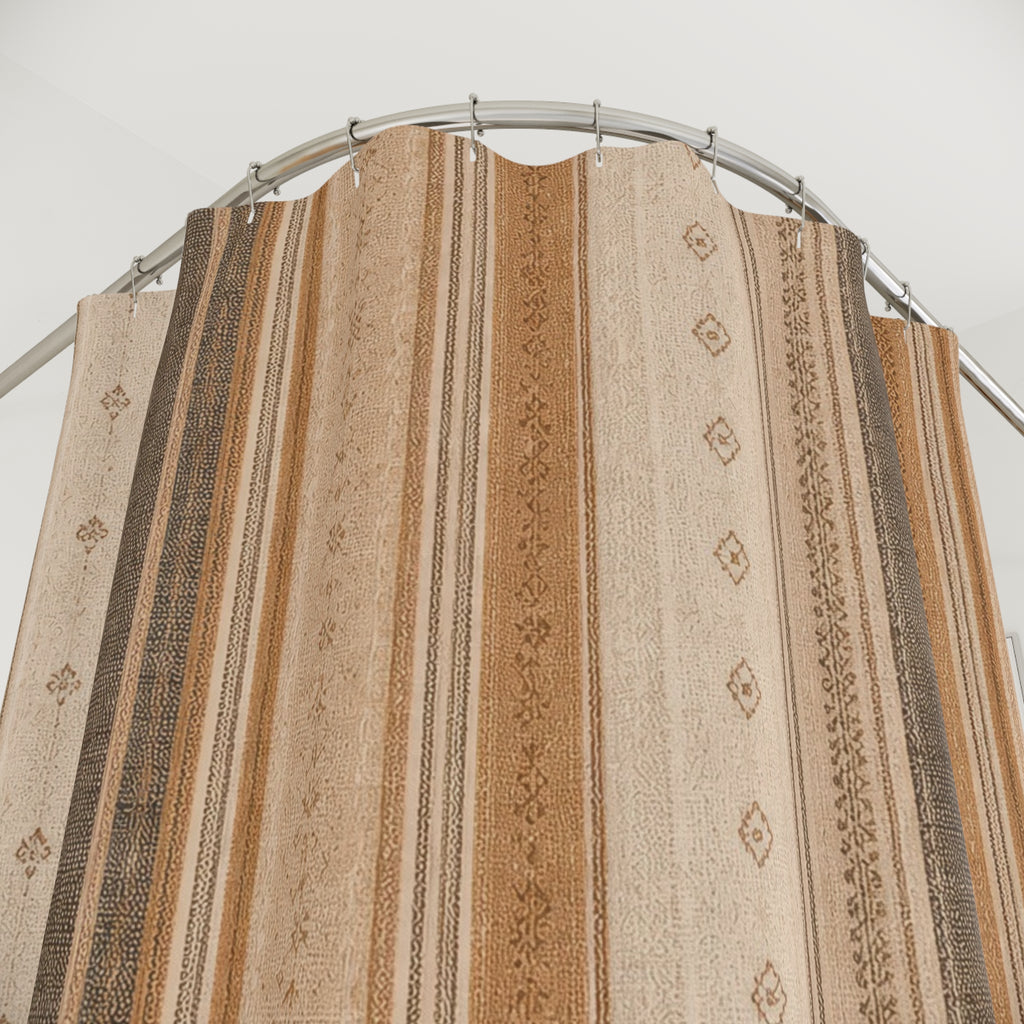 Boho Vertical Stripe Shower Curtain – Brown and Beige