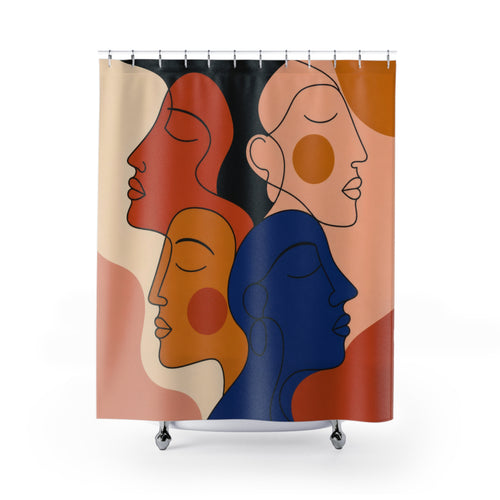 Abstract Face Line Art modernist shower curtain with full front view