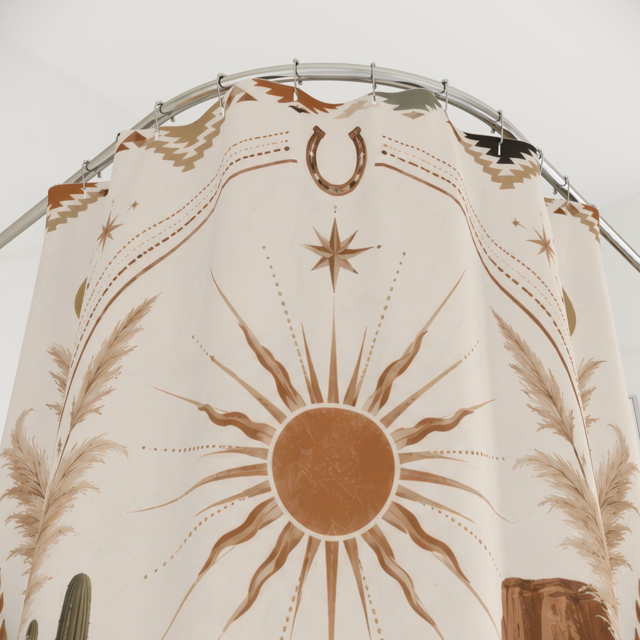 Western Boho Shower Curtain: Desert Cactus Sun Moon