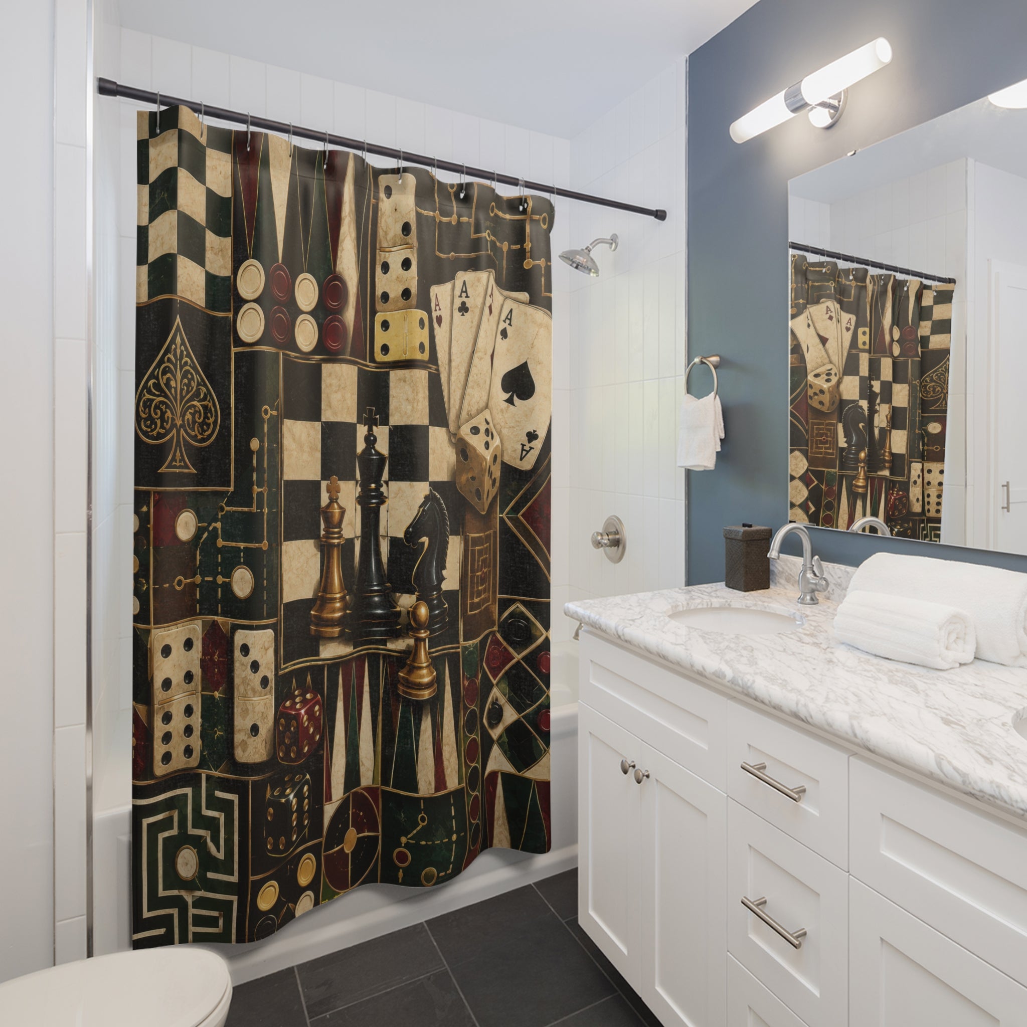 Black Gold Art Deco Games Shower Curtain