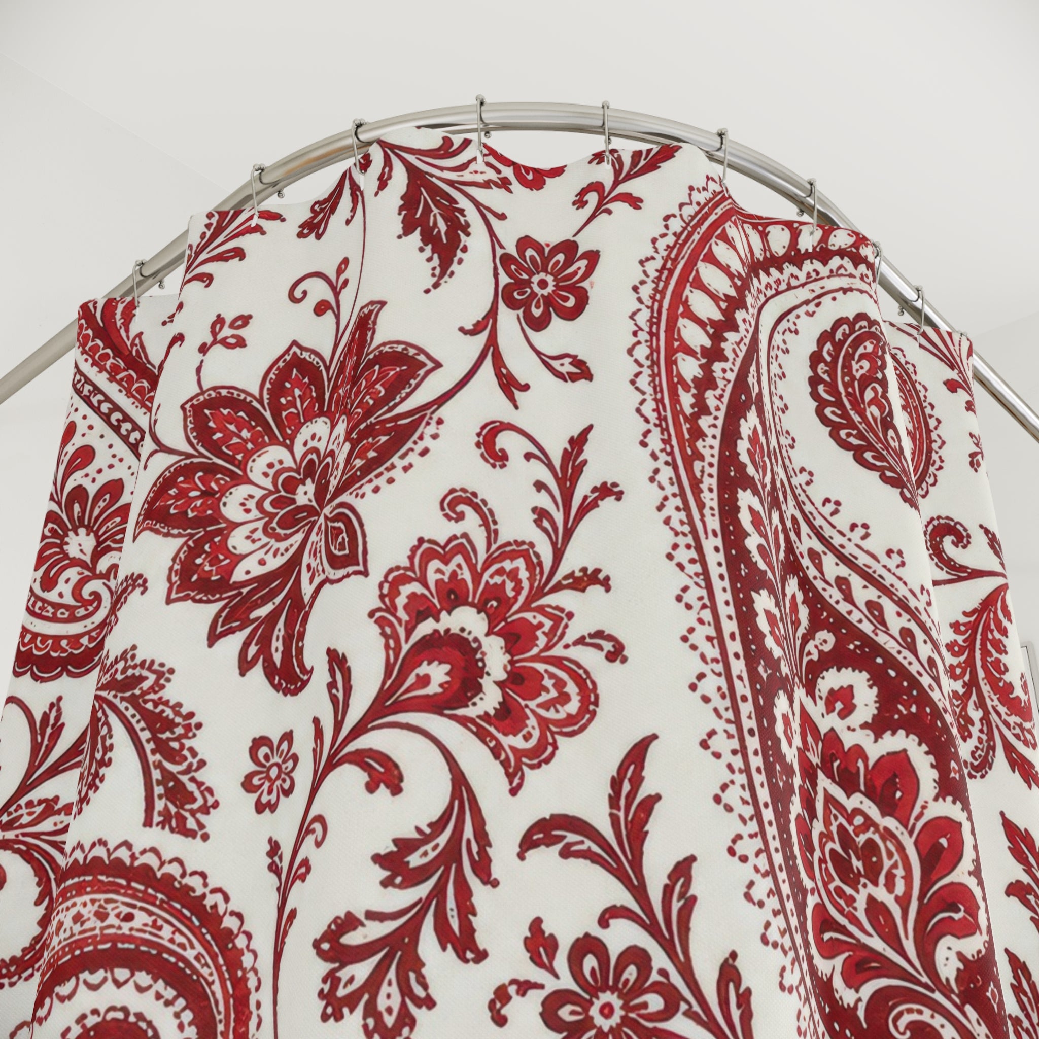 Red White Paisley Shower Curtain