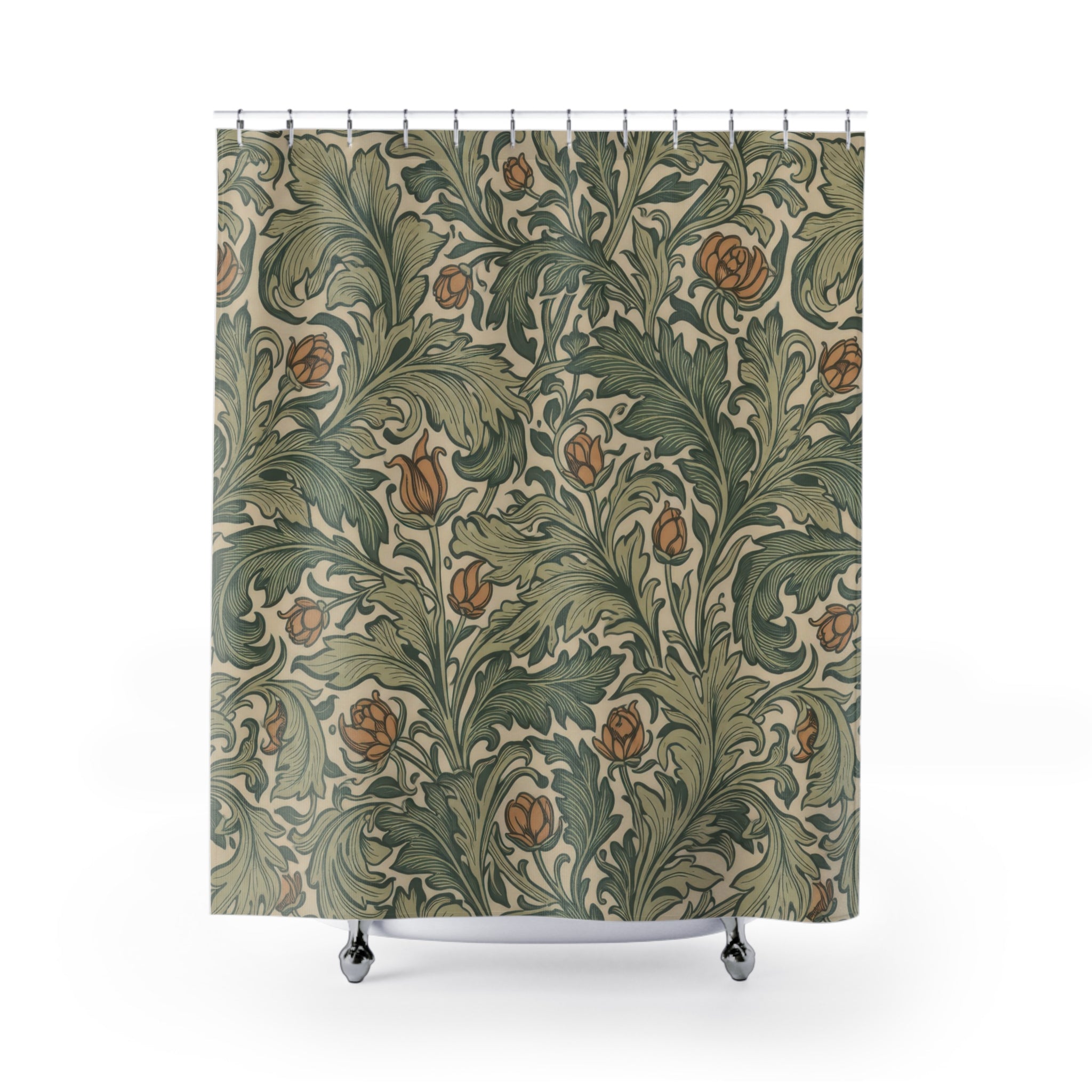 William Morris Botanical Shower Curtain – Sage Terracotta