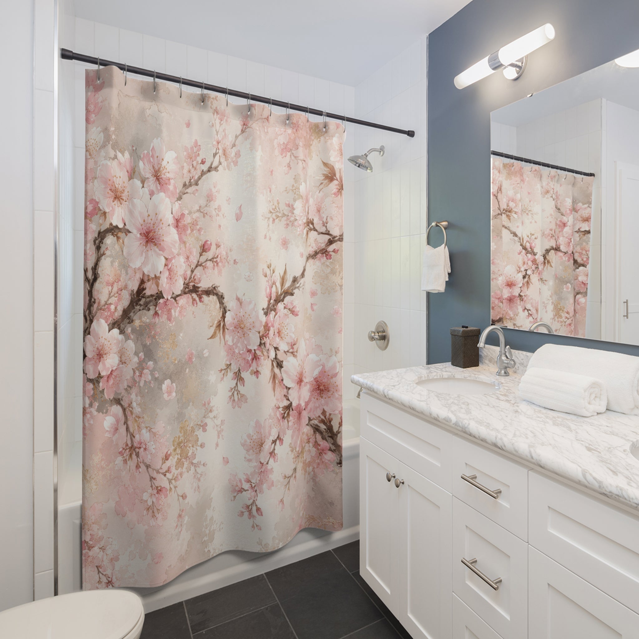 Pink Cherry Blossom Shower Curtain