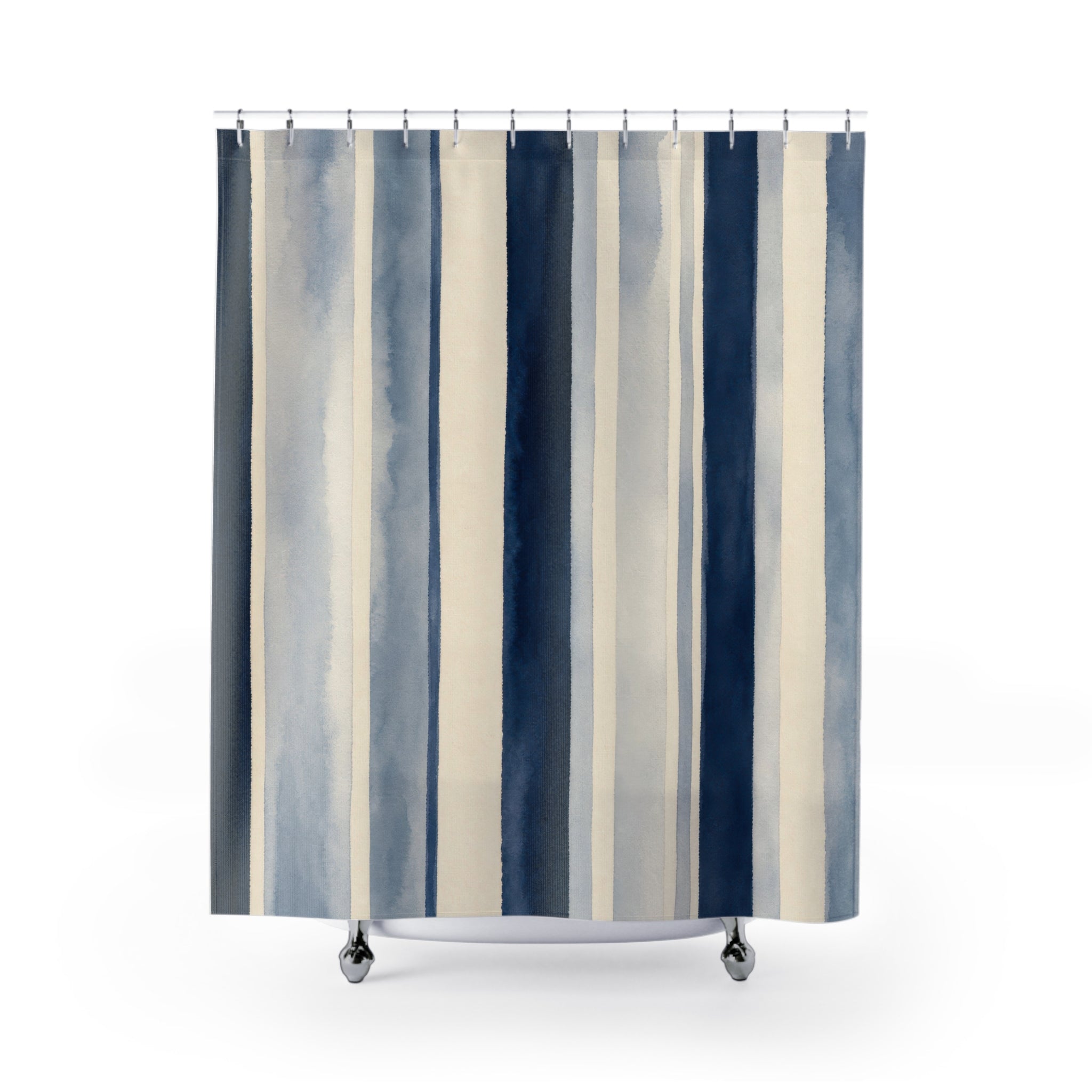 Pale Navy Cream Watercolor Stripe Shower Curtain