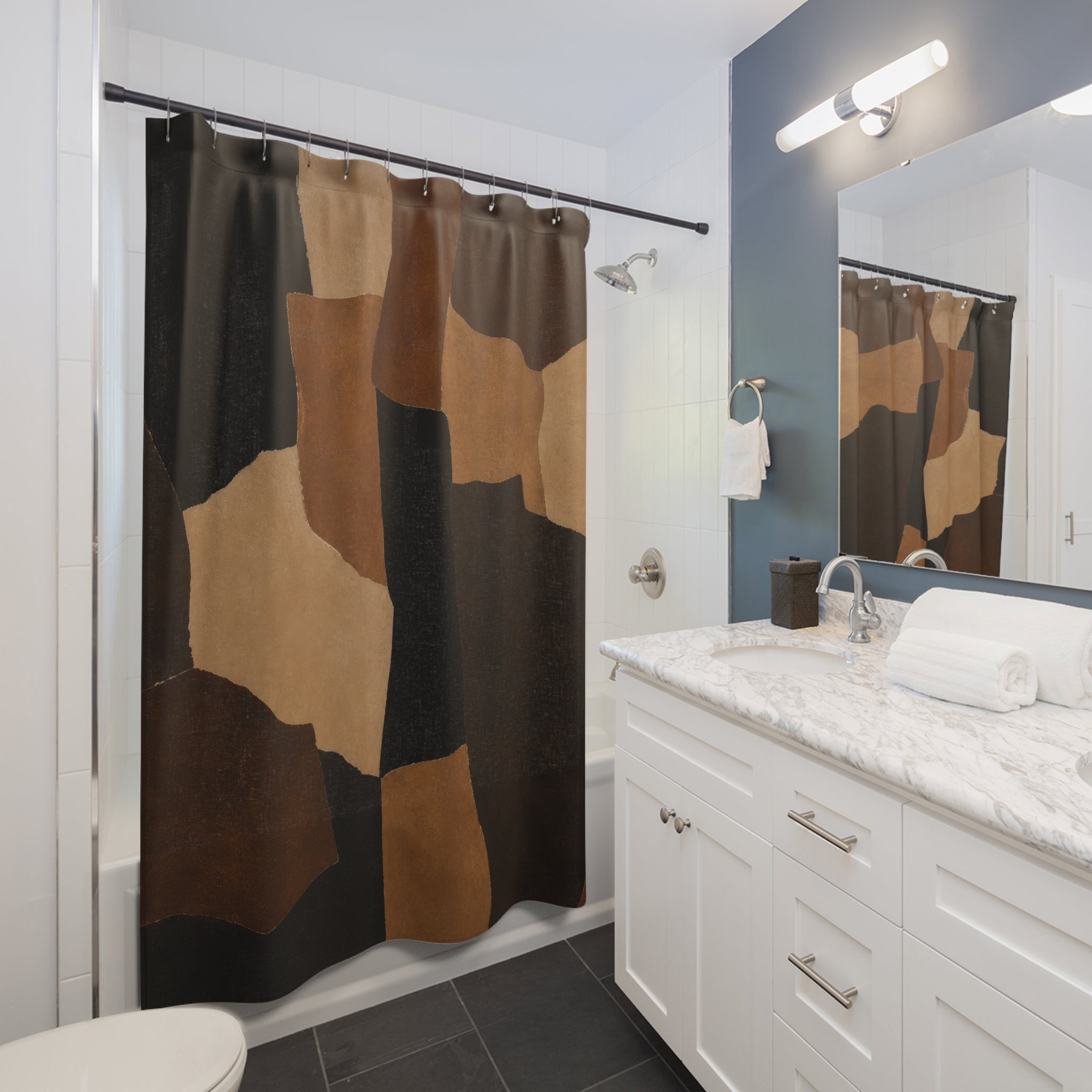 Black Brown Color Block Shower Curtain