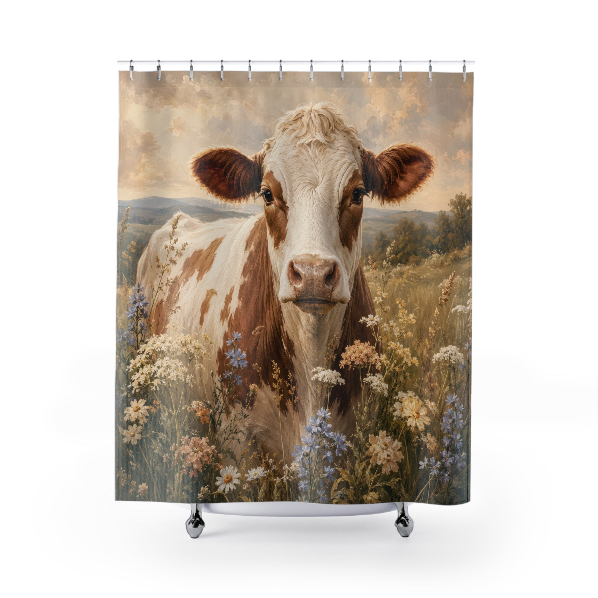 Cow Shower Curtain: Brown White Farmhouse Animal