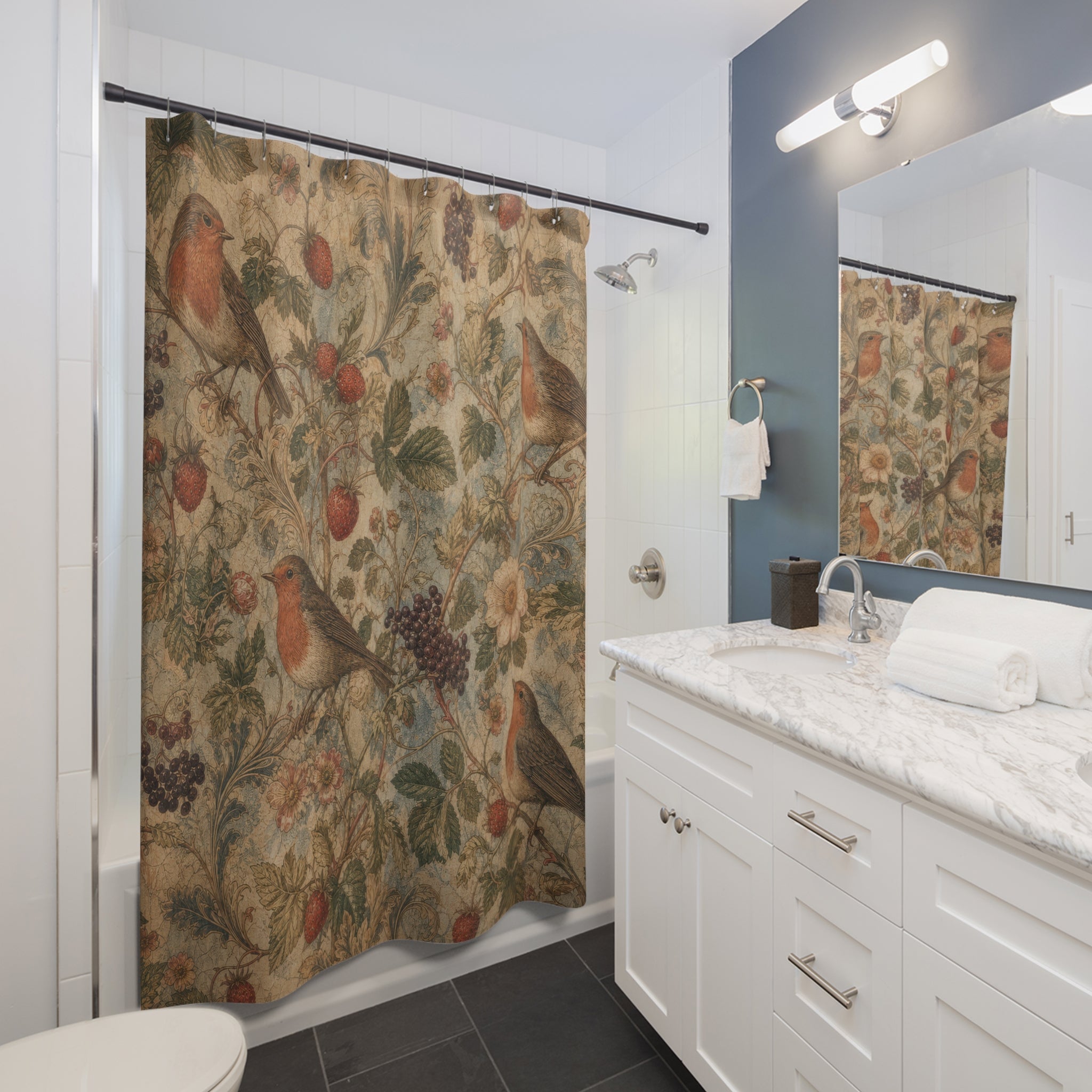 Bird Berry Wallpaper Shower Curtain